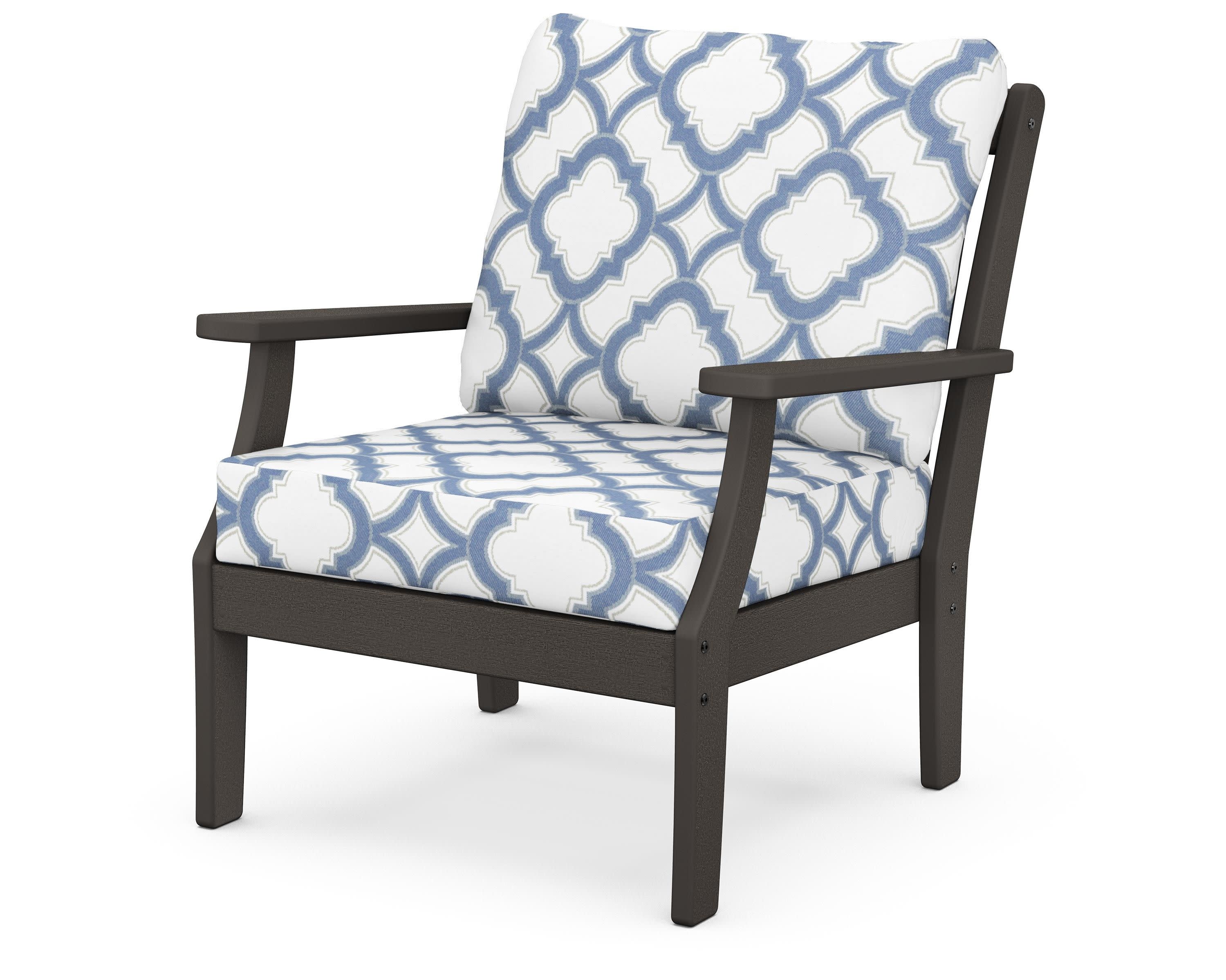 Braxton Deep Seating Chair in Vintage Coffee / Trellis Sky Blue