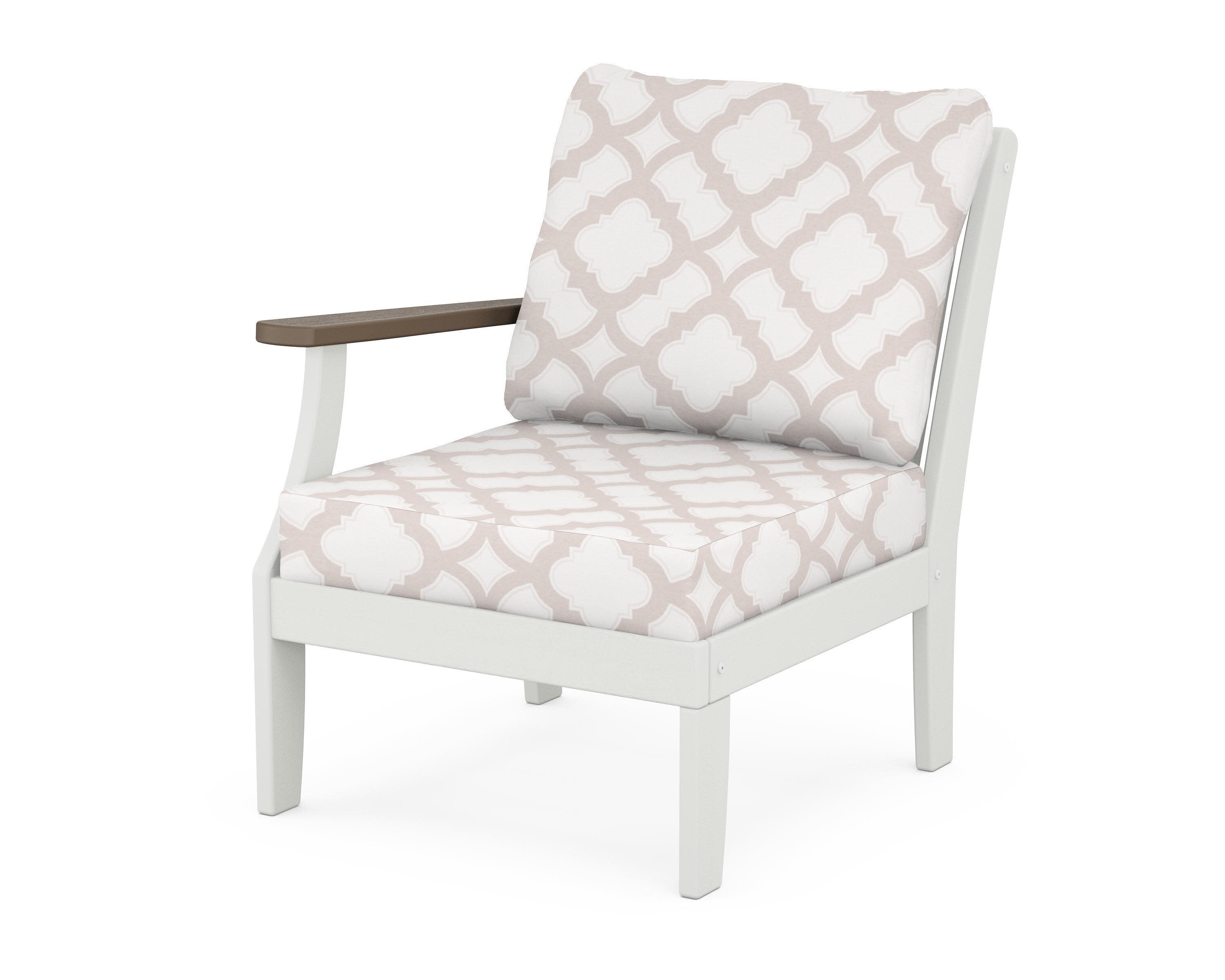 Braxton Modular Left Arm Chair in White / Kona / Trellis Dune Burlap
