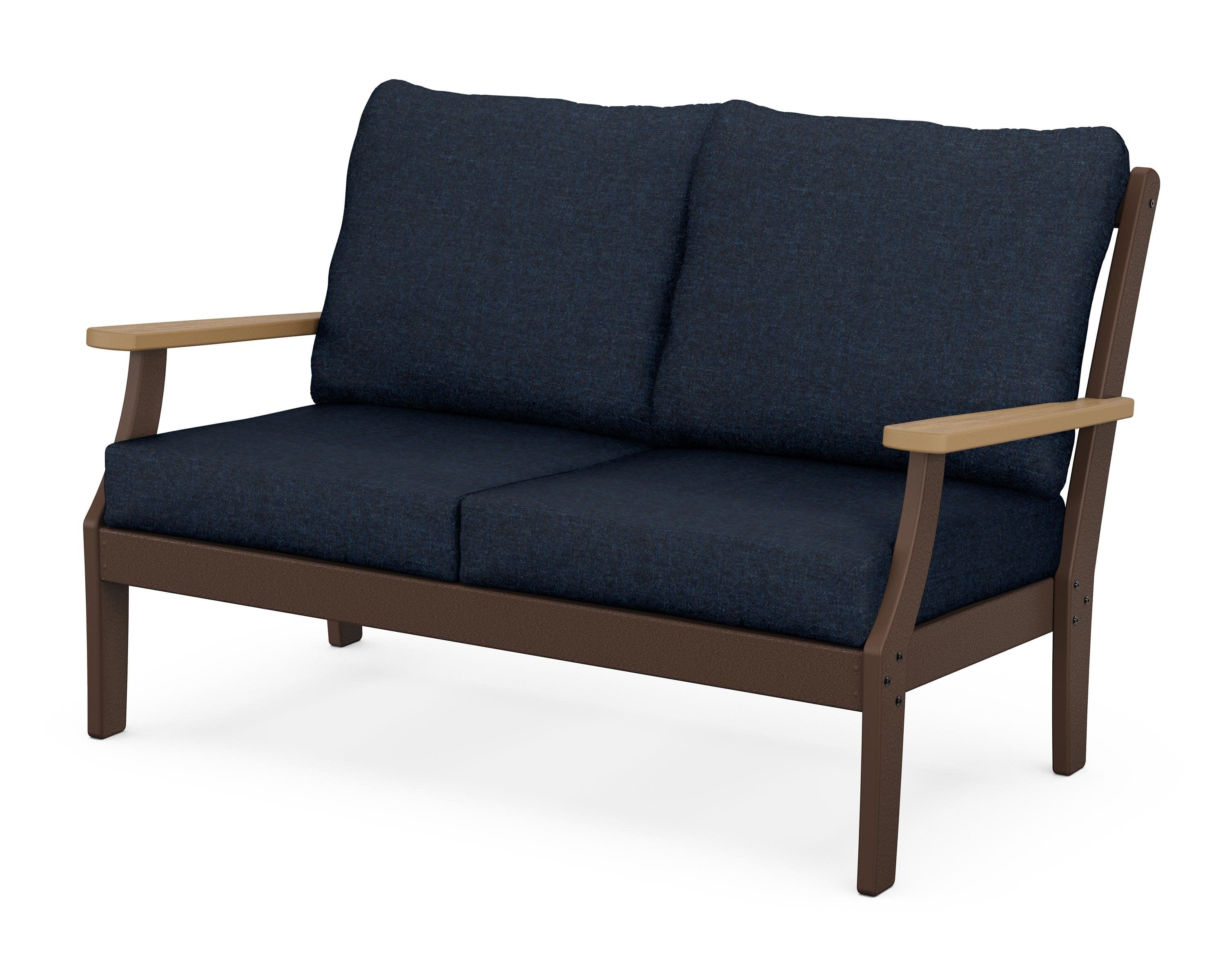 Braxton Deep Seating Loveseat in Mahogany / Natural / Marine Indigo