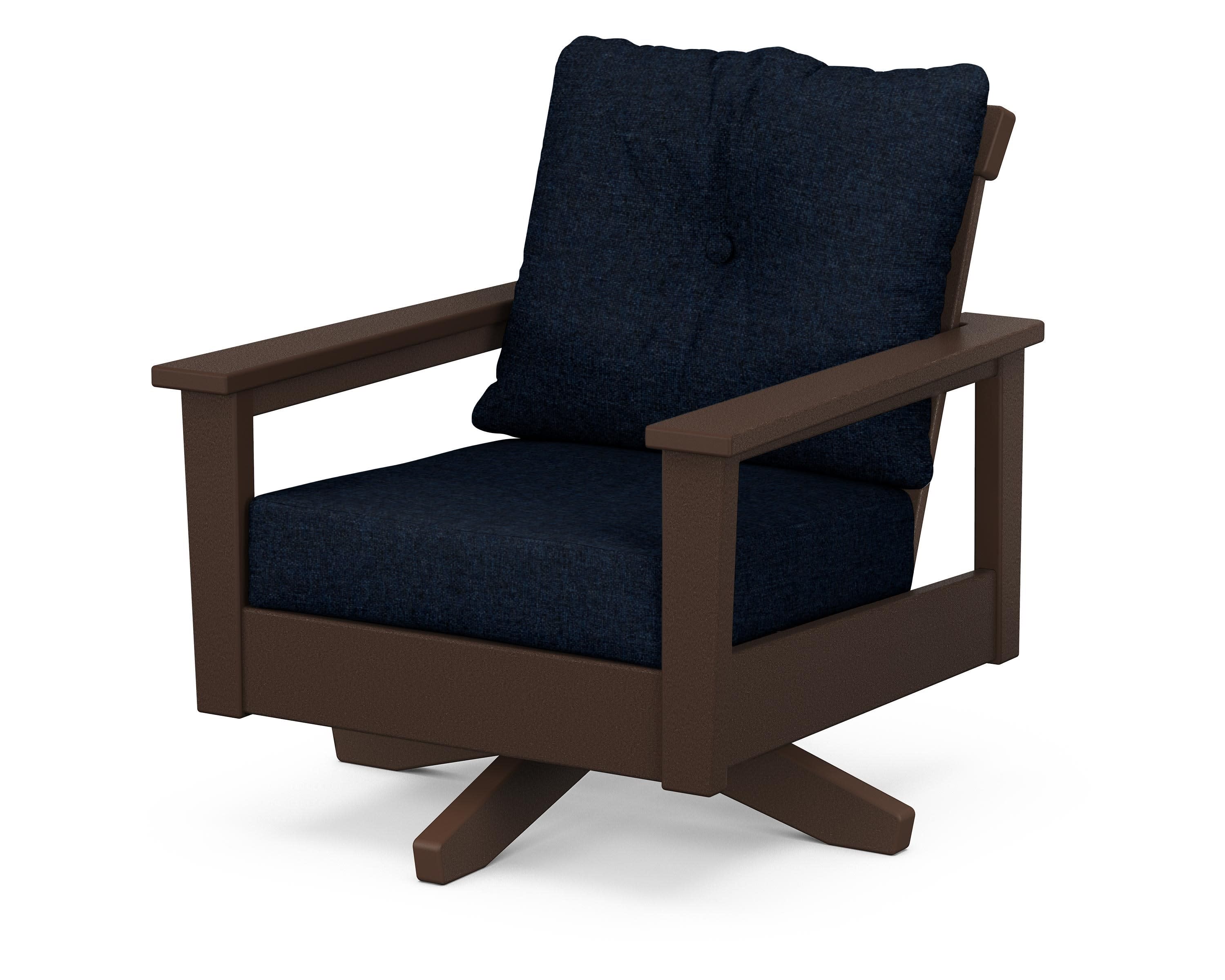 Prescott Deep Seating Swivel Chair in Mahogany / Marine Indigo