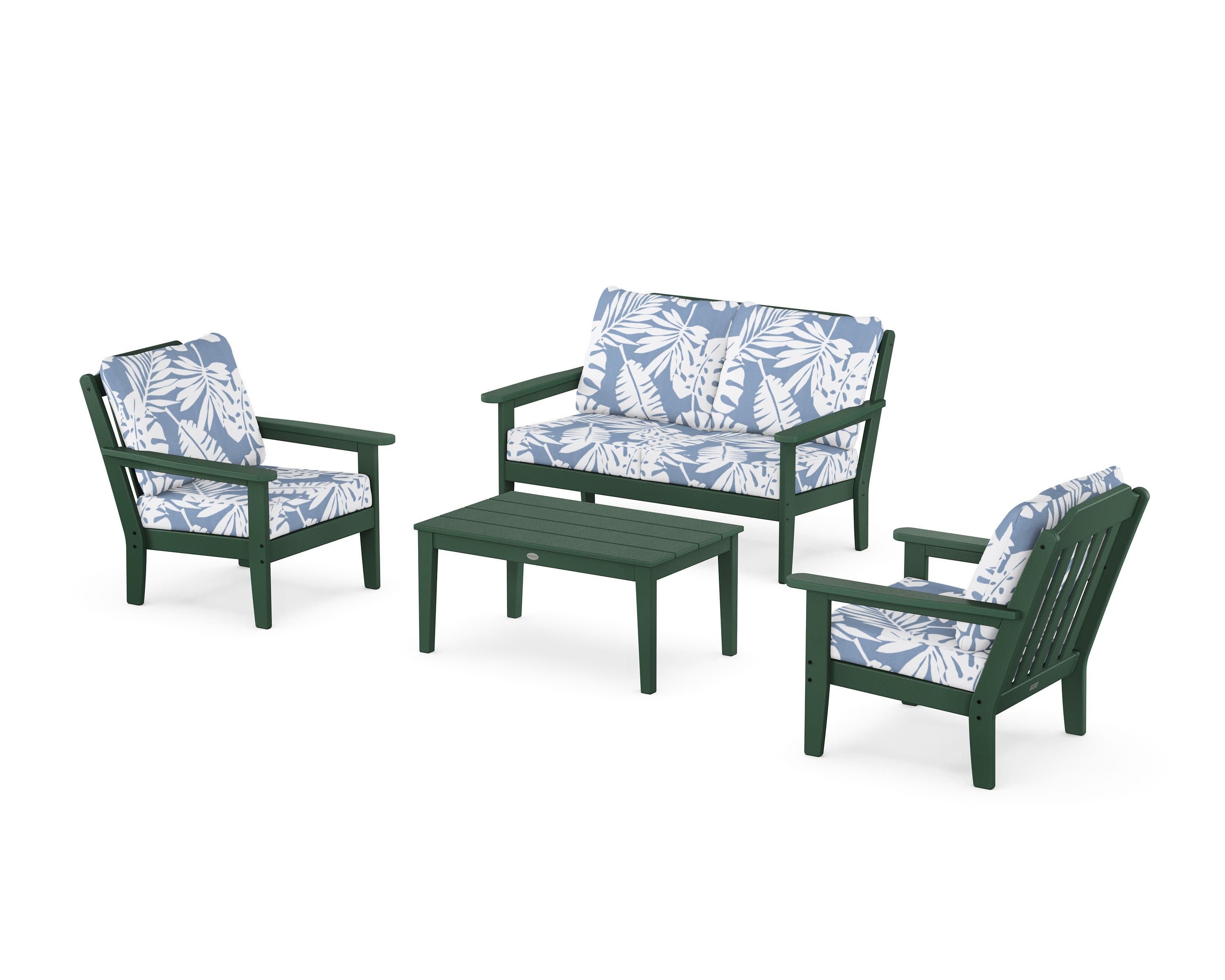 Cottage 4-Piece Deep Seating Set with Loveseat in Green / Leaf Sky Blue
