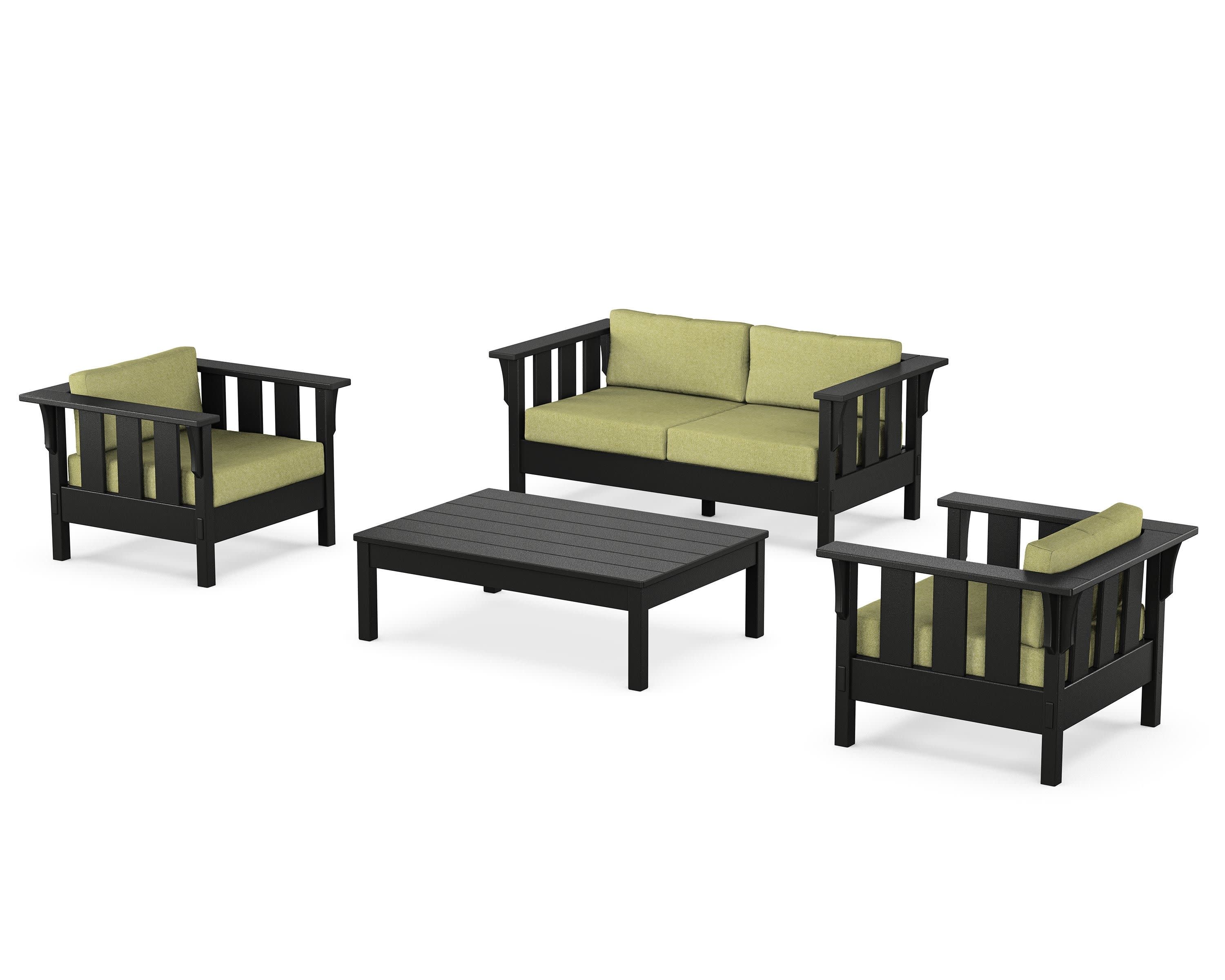 Acadia 4-Piece Deep Seating Set with Loveseat in Black / Chartreuse Boucle