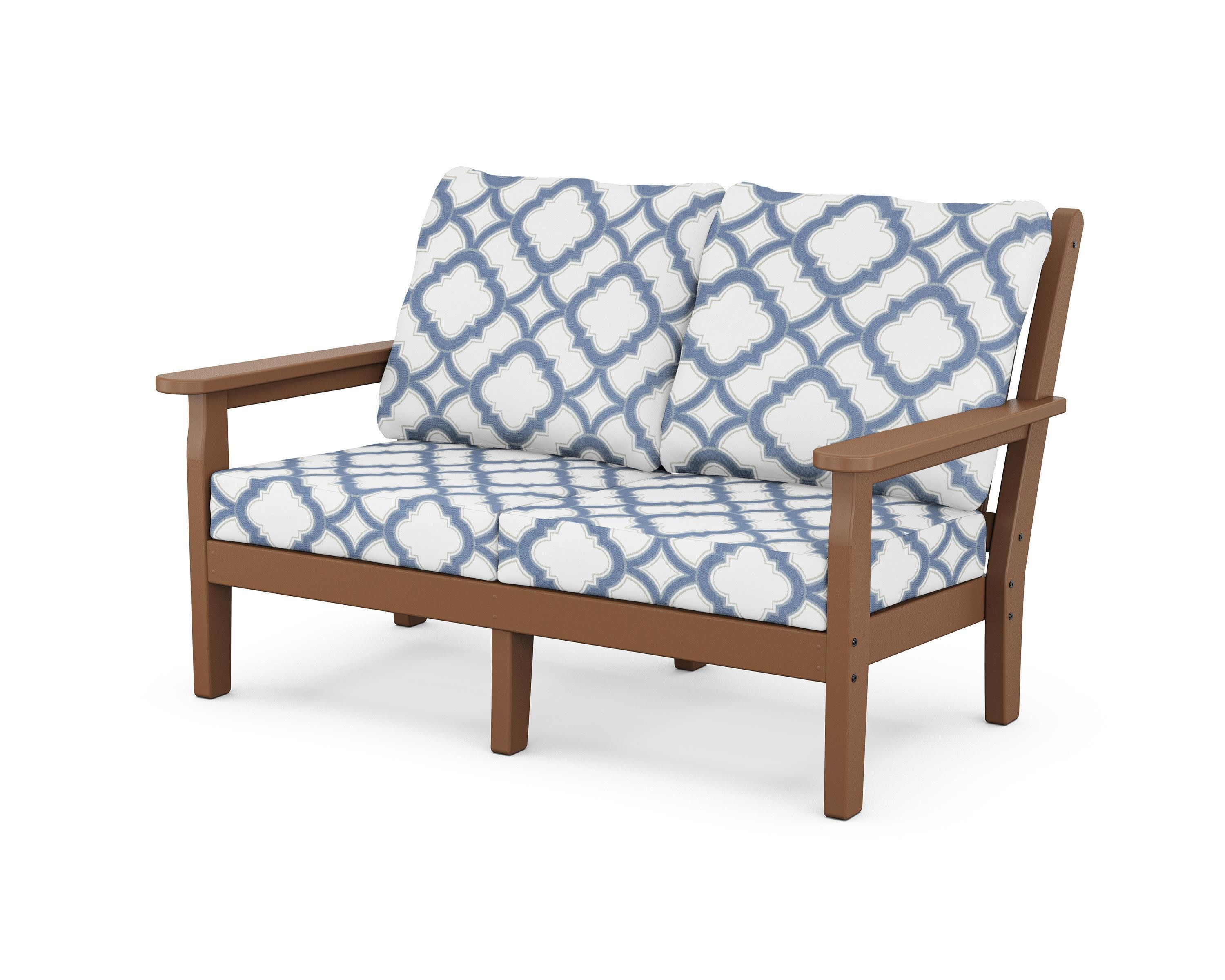 Chippendale Deep Seating Loveseat in Teak / Trellis Sky Blue