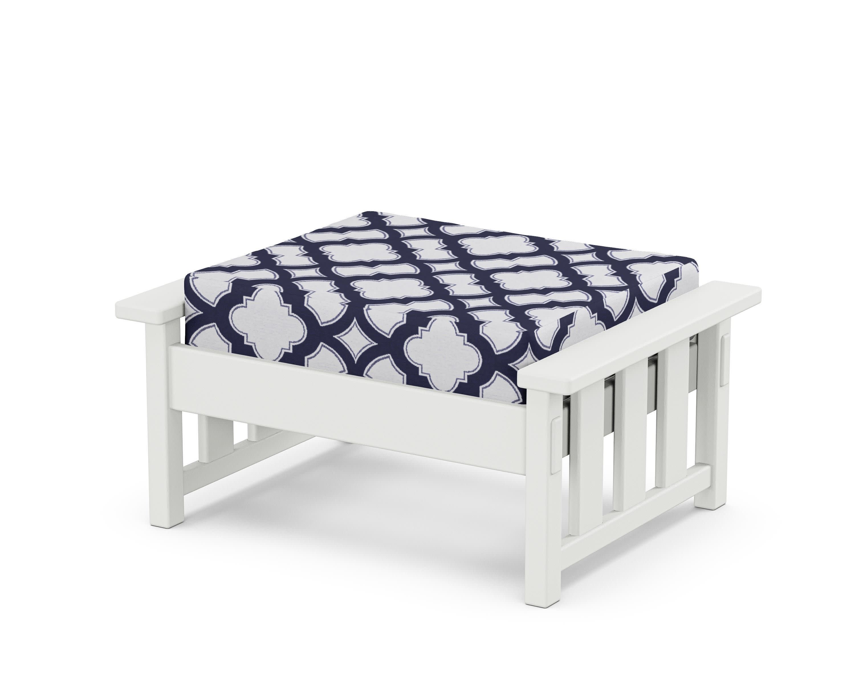 Acadia Deep Seating Ottoman in White / Trellis Navy