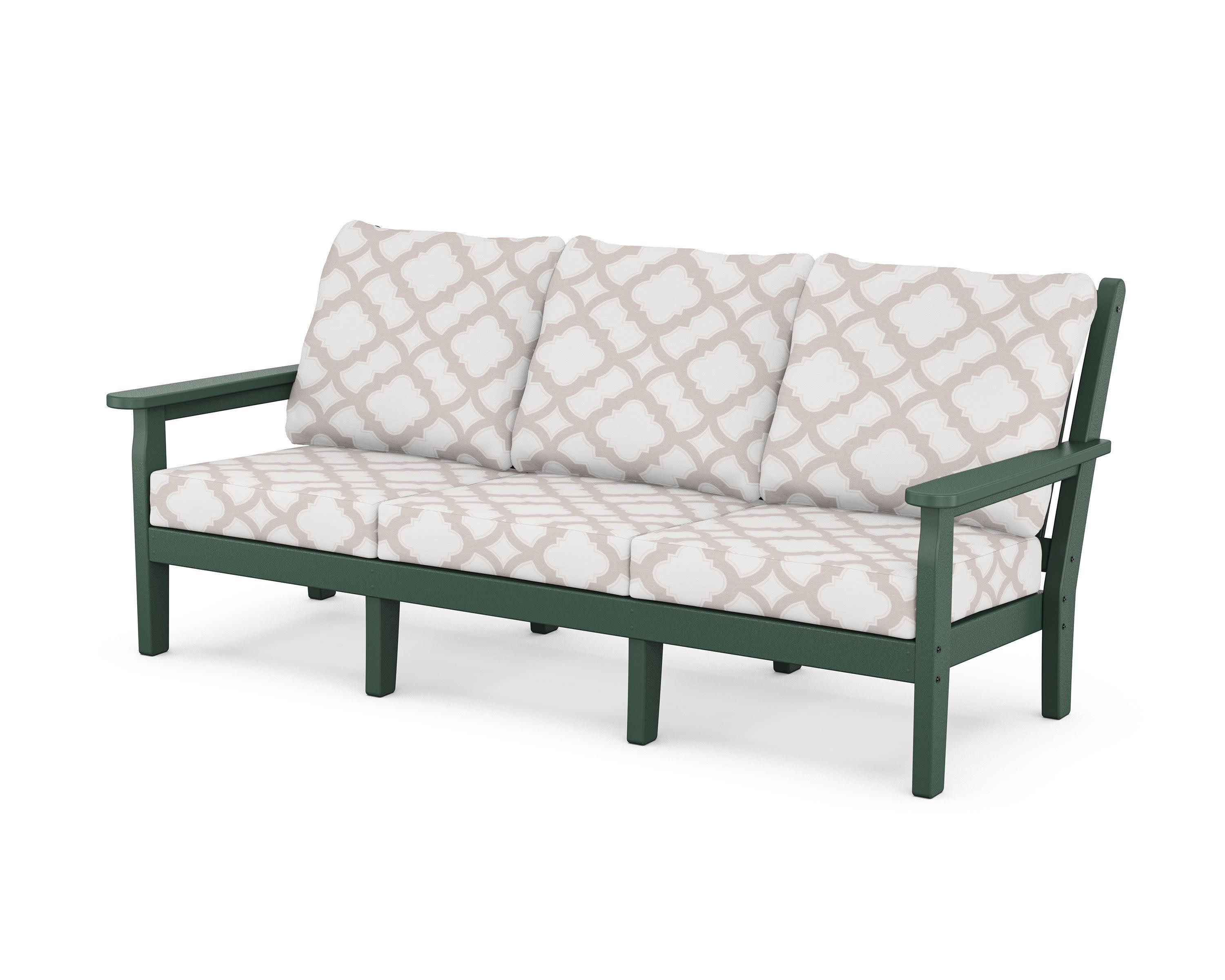 Chippendale Deep Seating Sofa in Green / Trellis Dune Burlap