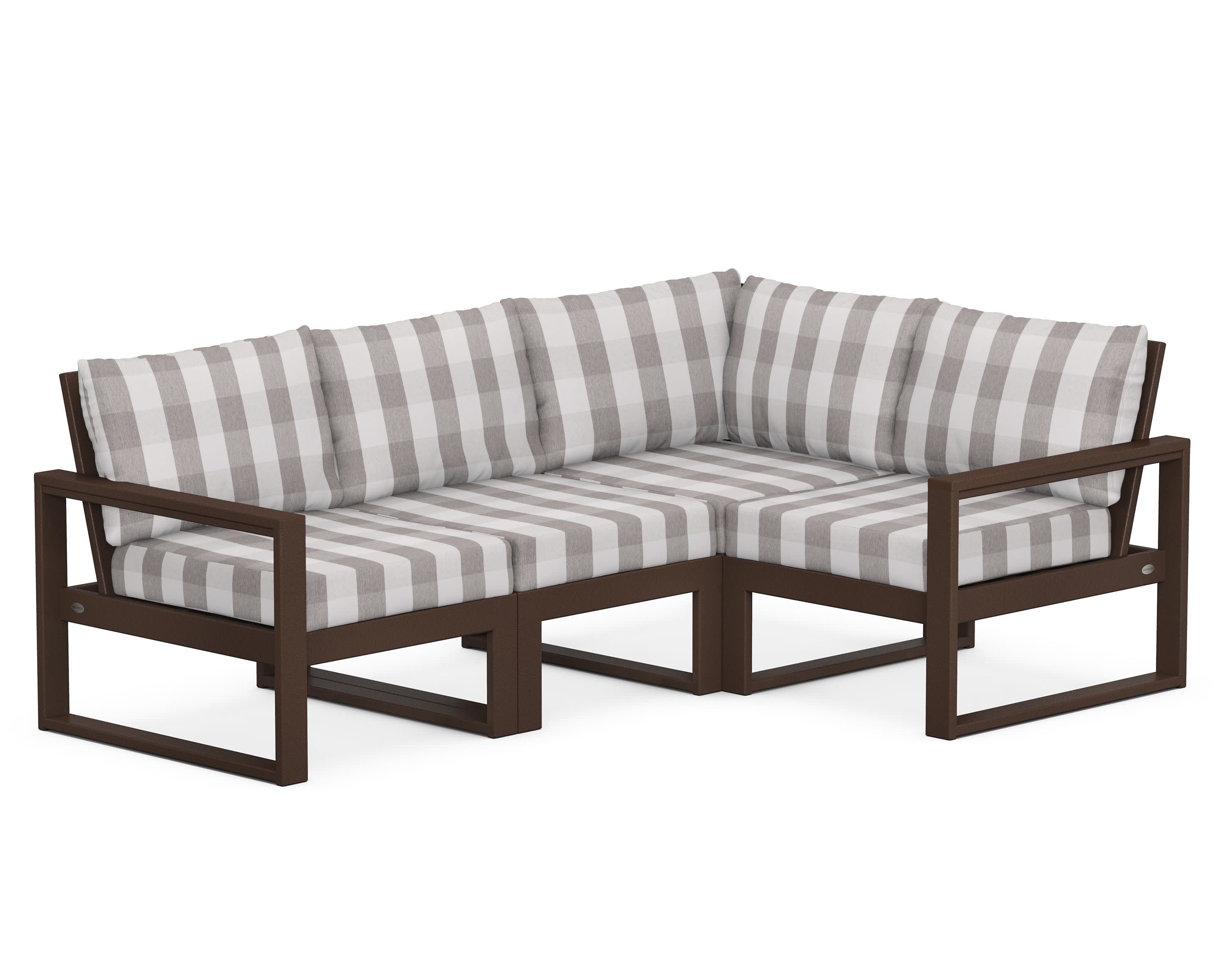 EDGE 4-Piece Modular Deep Seating Set in Mahogany / Buffalo Plaid Grey Mist