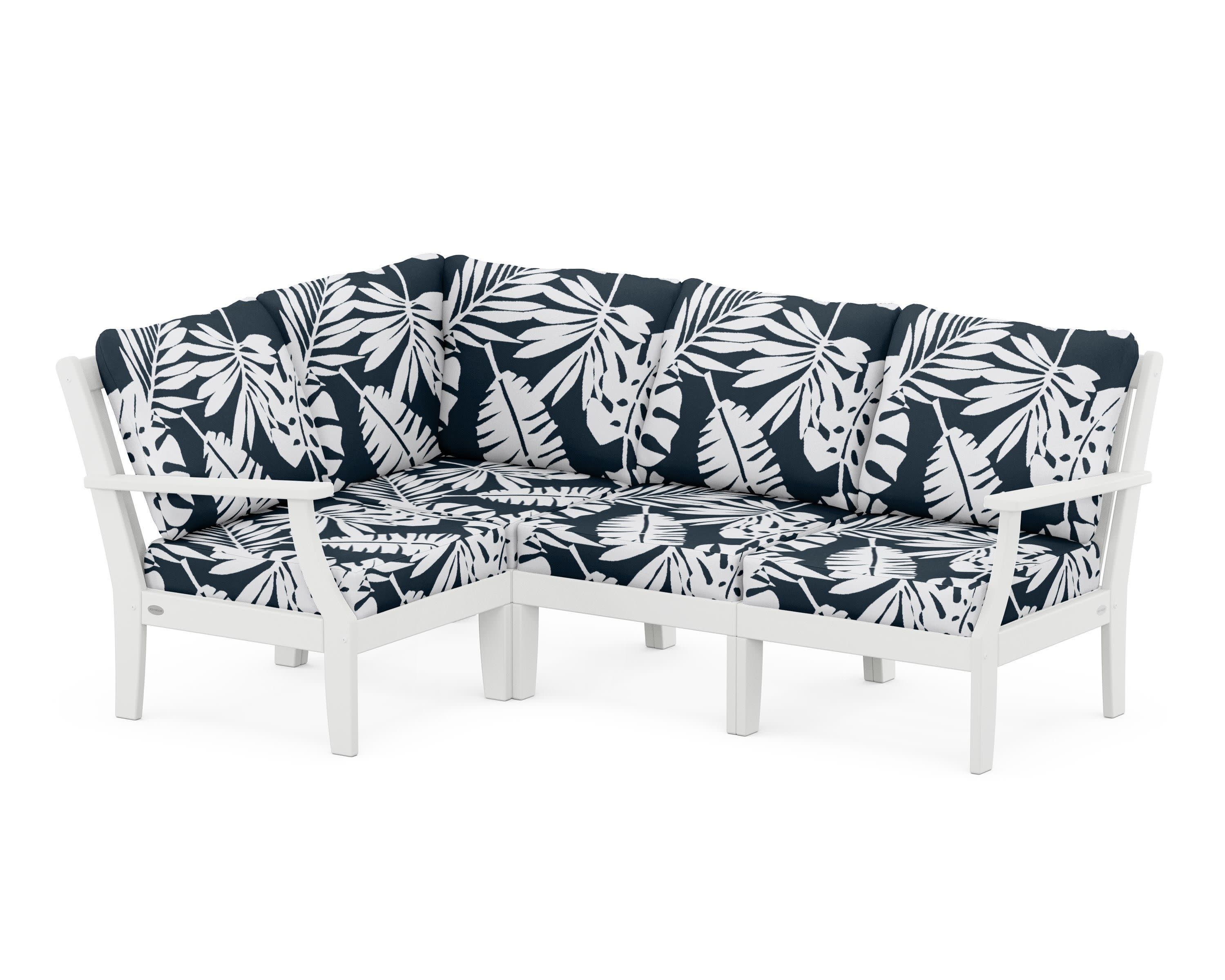 Braxton Modular 4-Piece Deep Seating Set in White / Leaf Marine Indigo