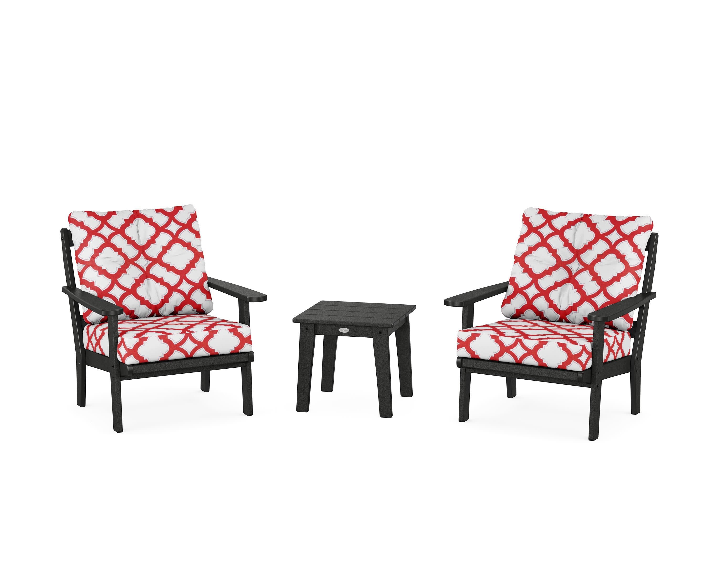 Mission 3-Piece Deep Seating Set in Black / Trellis Crimson