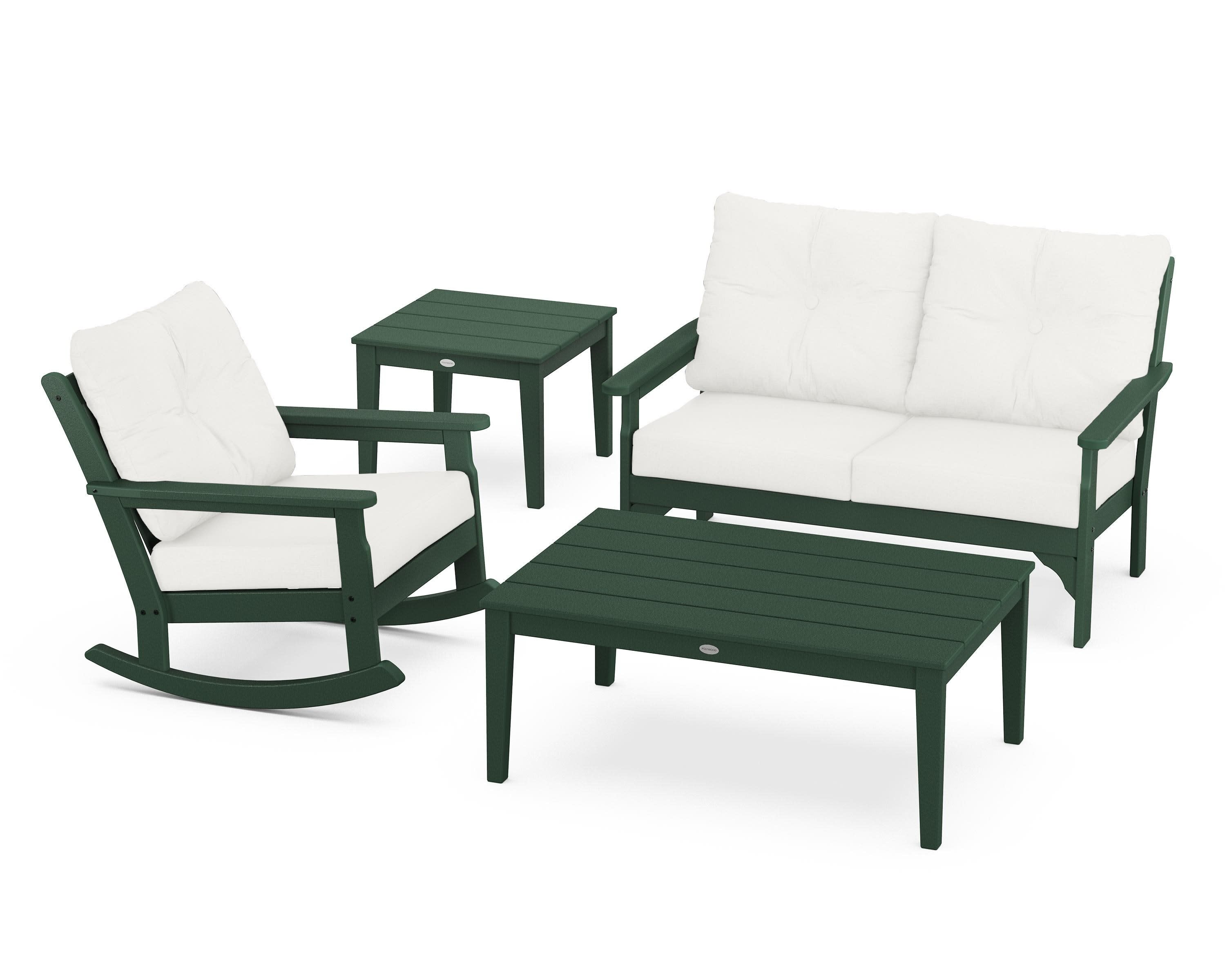 Vineyard 4-Piece Deep Seating Rocker Set in Green / Natural Linen