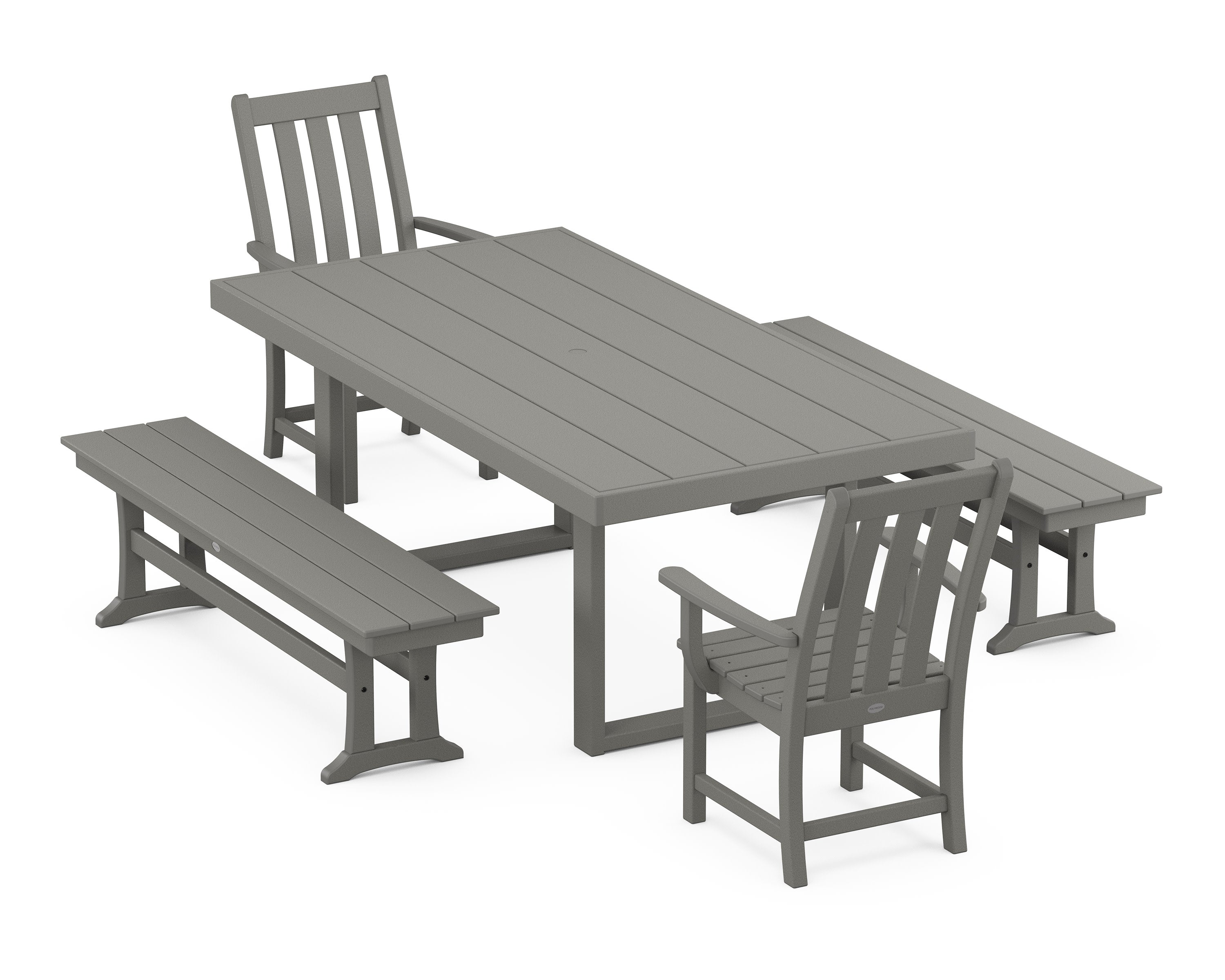 Vineyard 5-Piece Dining Set with Benches in Slate Grey