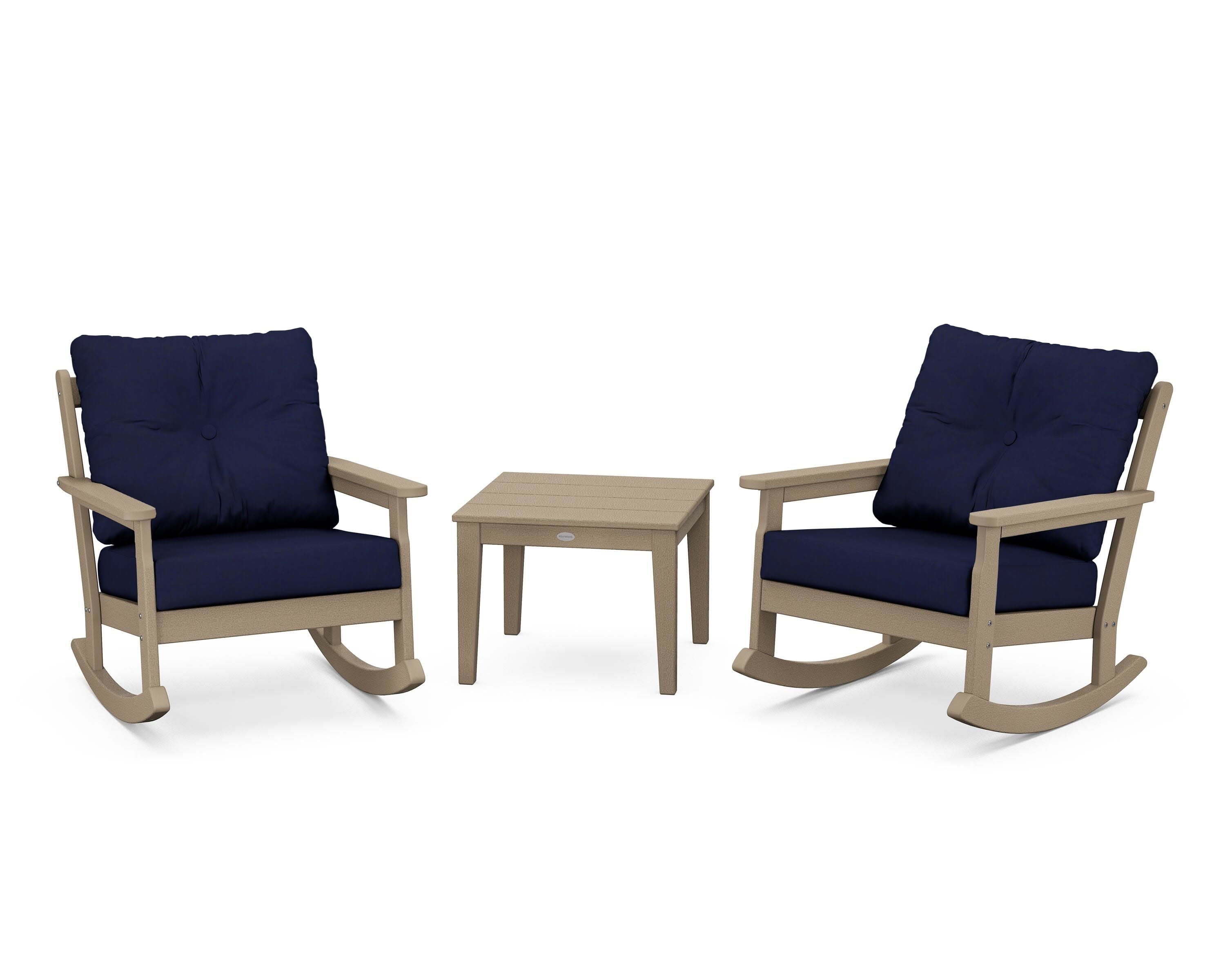 Vineyard 3-Piece Deep Seating Rocker Set in Vintage Sahara / Navy
