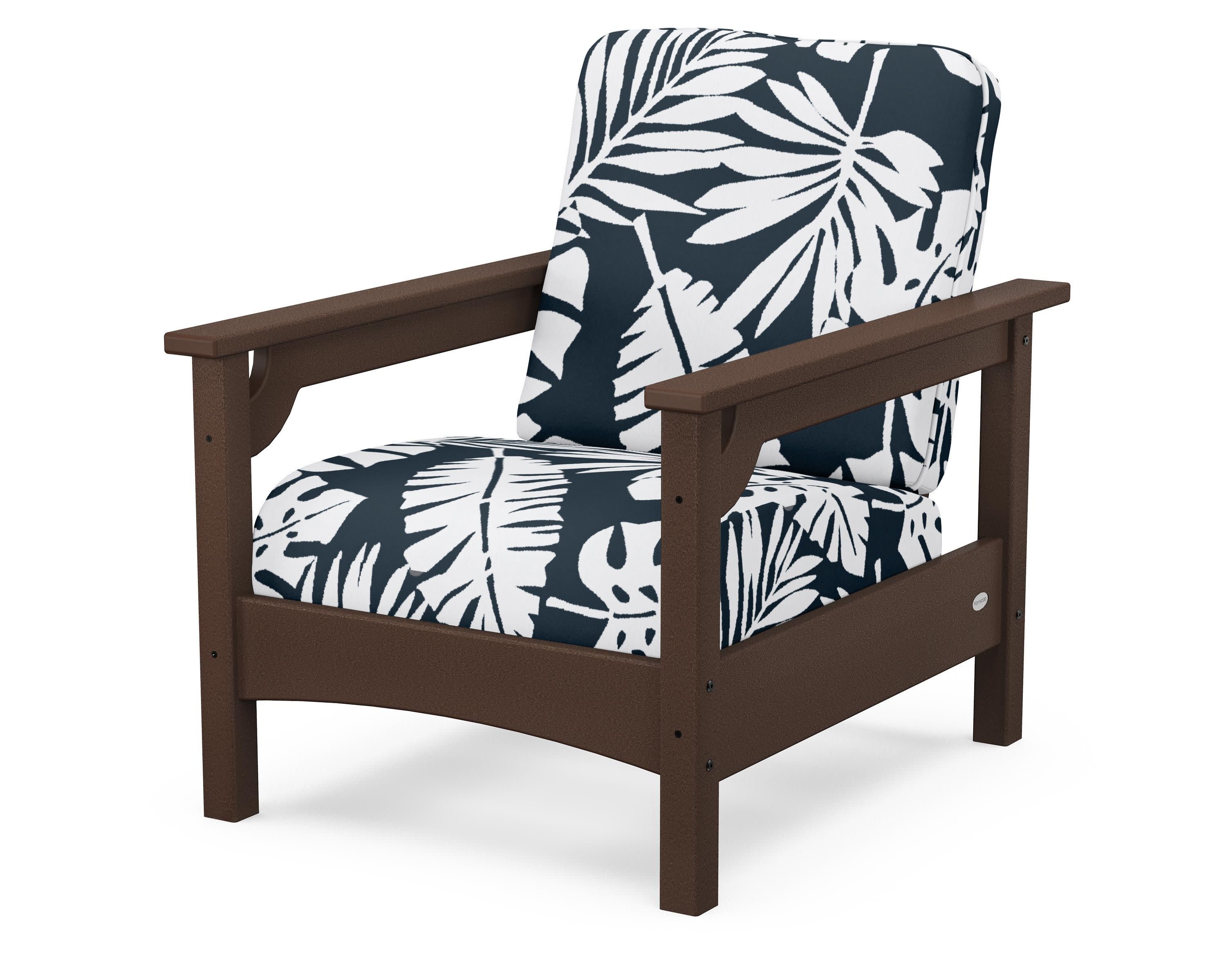 Club Chair in Mahogany / Leaf Marine Indigo