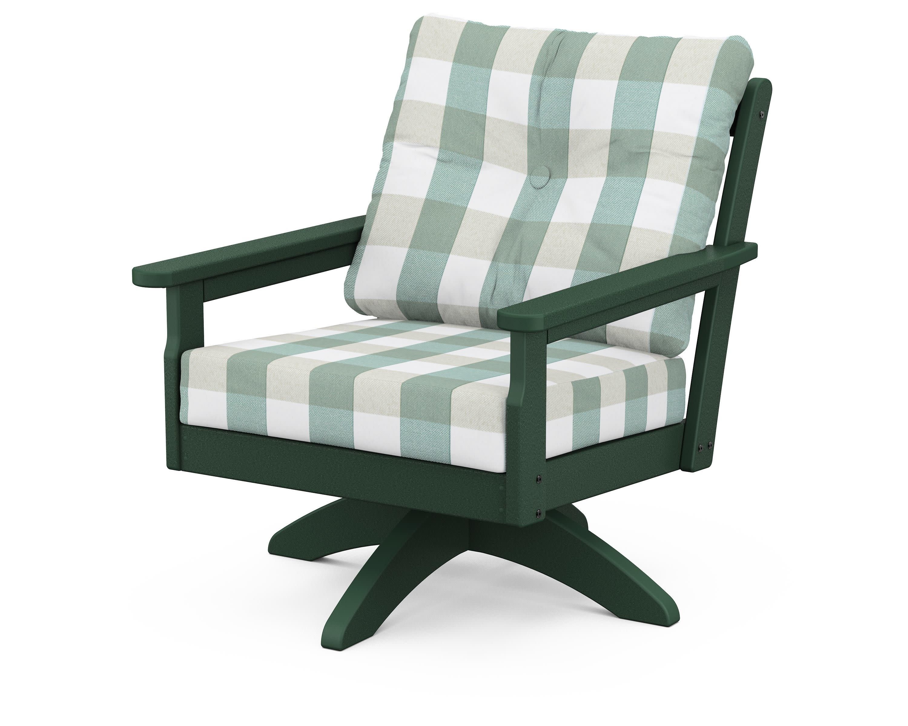 Vineyard Deep Seating Swivel Chair in Green / Buffalo Plaid Glacier Spa