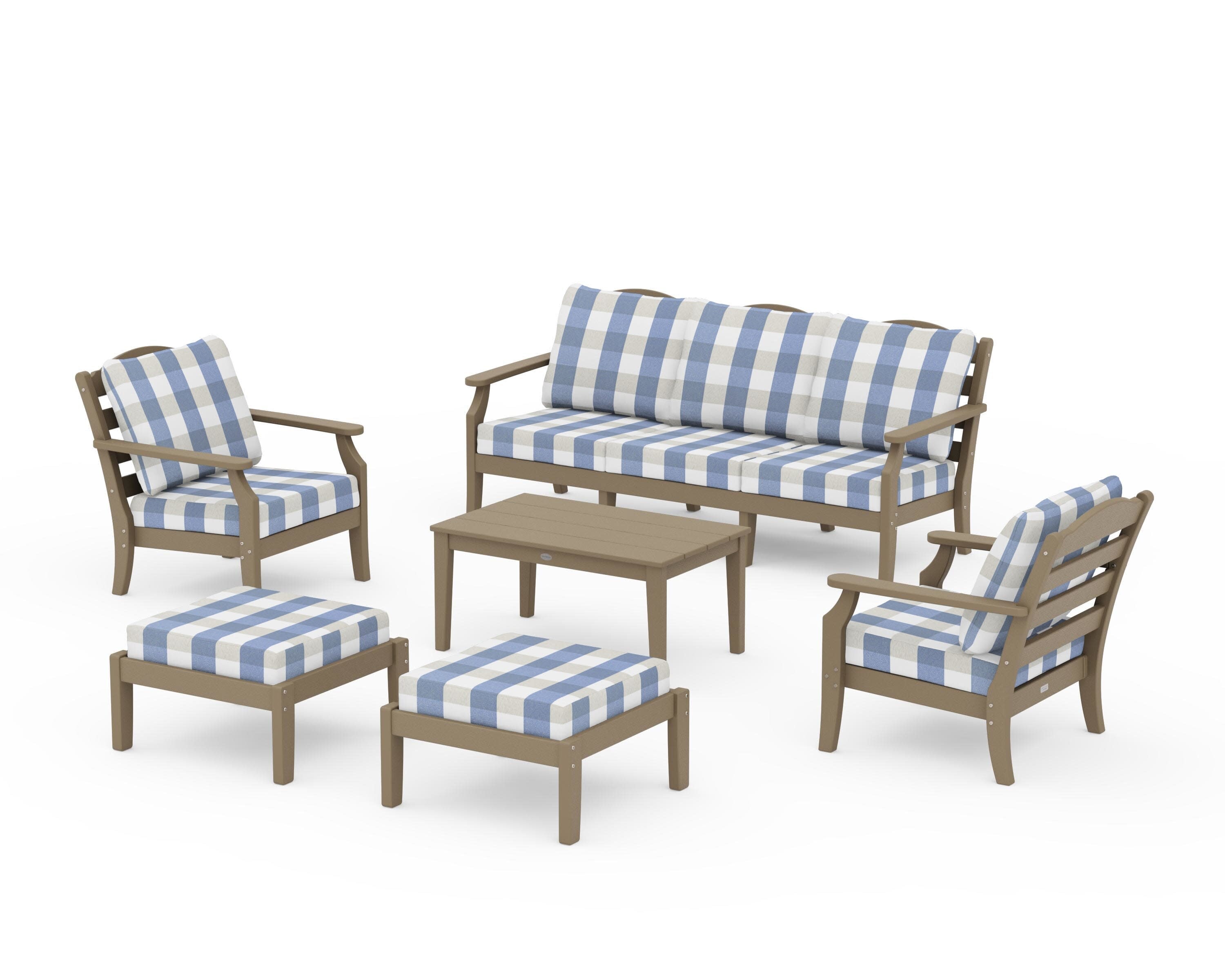 Savannah 6-Piece Lounge Sofa Set in Vintage Sahara / Buffalo Plaid Sky Blue