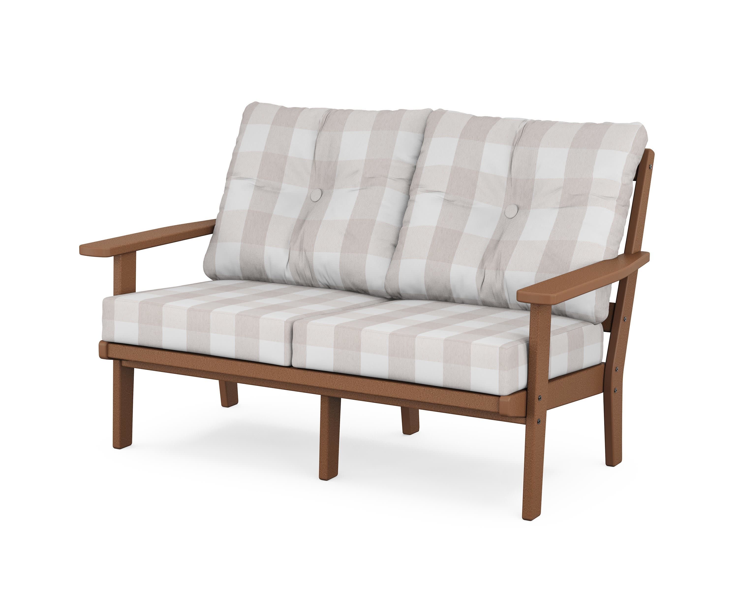 Oxford Deep SeatingLoveseat in Teak / Buffalo Plaid Dune Burlap