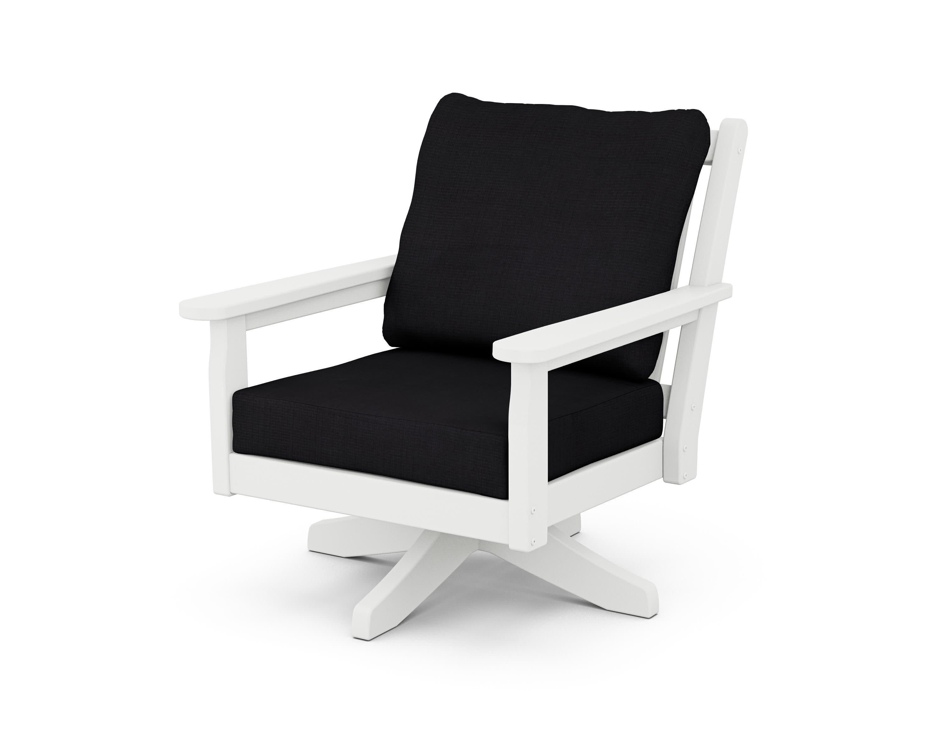 Chippendale Deep Seating Swivel Chair in White / Midnight Linen