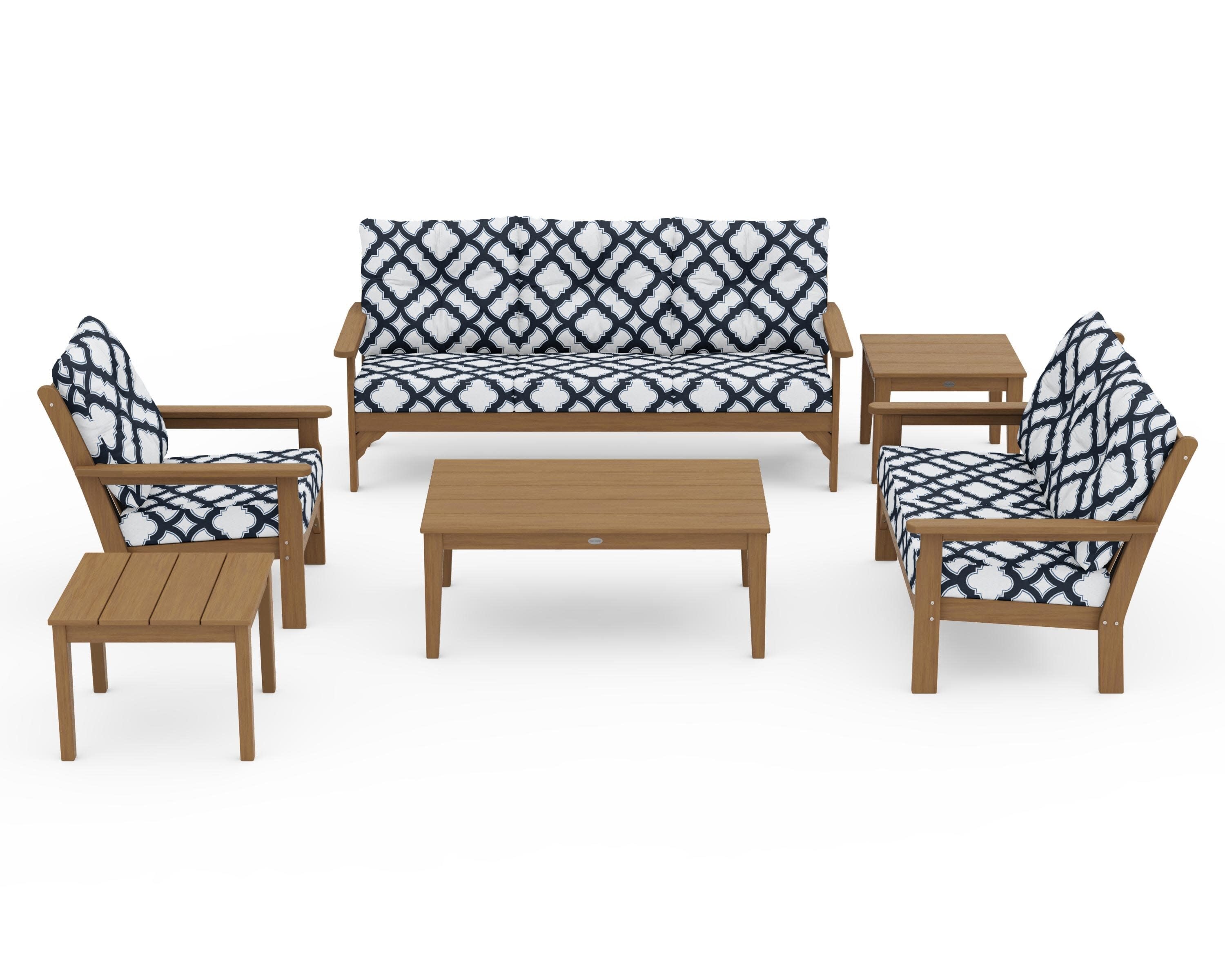 Vineyard 6-Piece Deep Seating Set in Natural / Trellis Marine Indigo