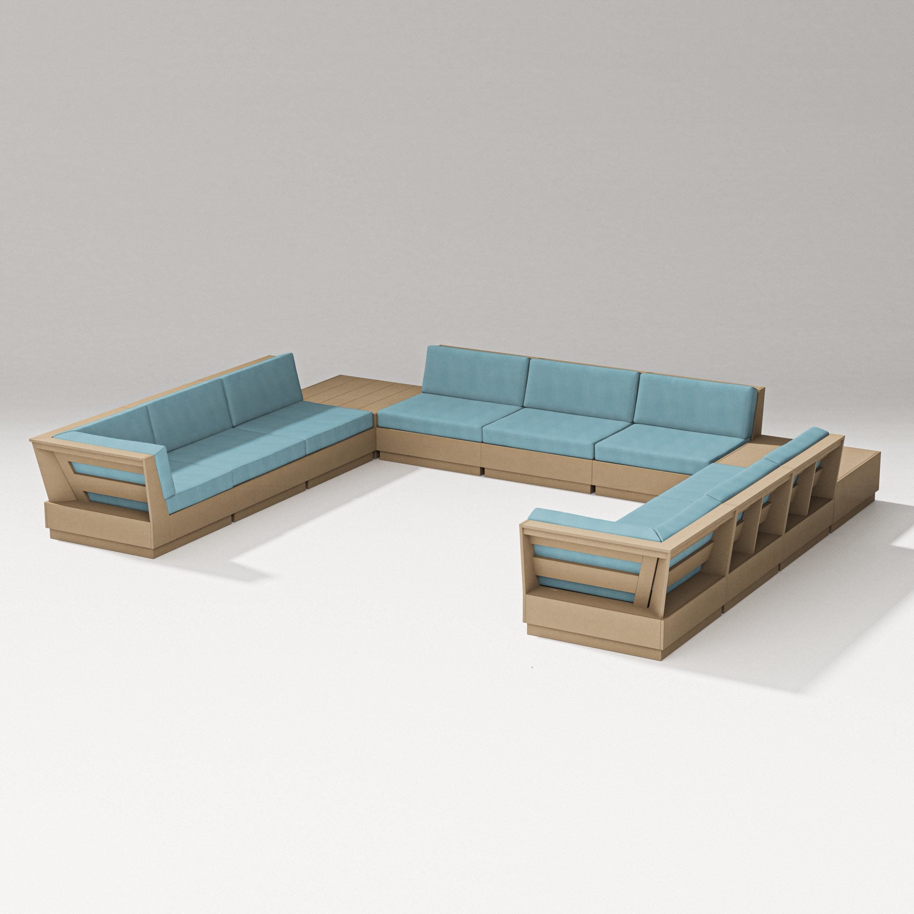 Elevate 11-Piece U-Shaped Sofa Sectional in Vintage Sahara / Lattice Sky Blue