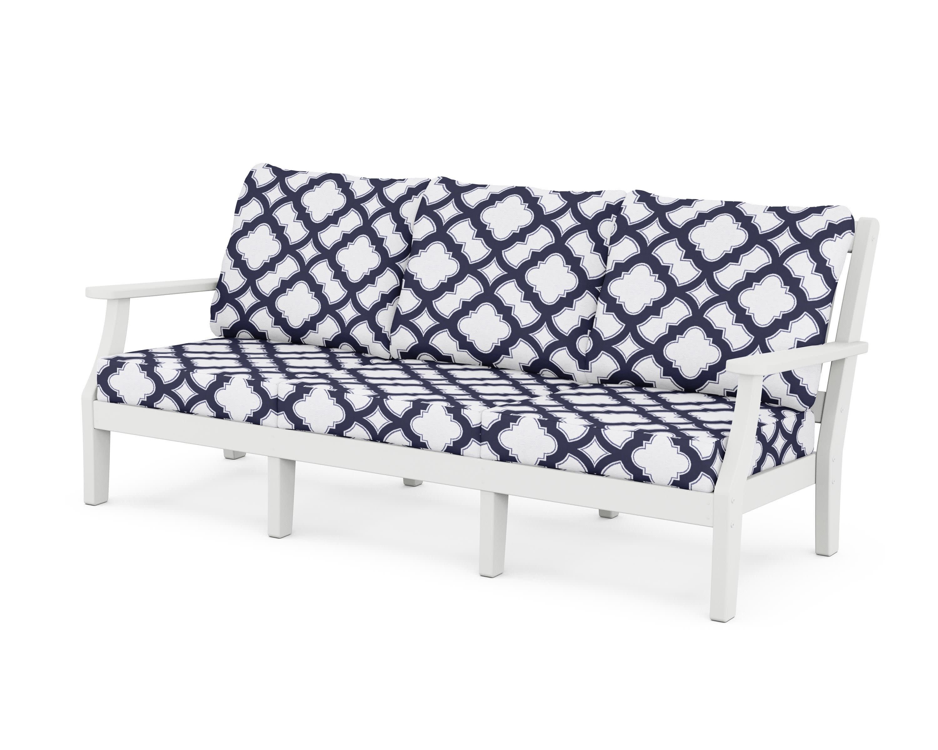 Chinoiserie Deep Seating Sofa in White / Trellis Navy