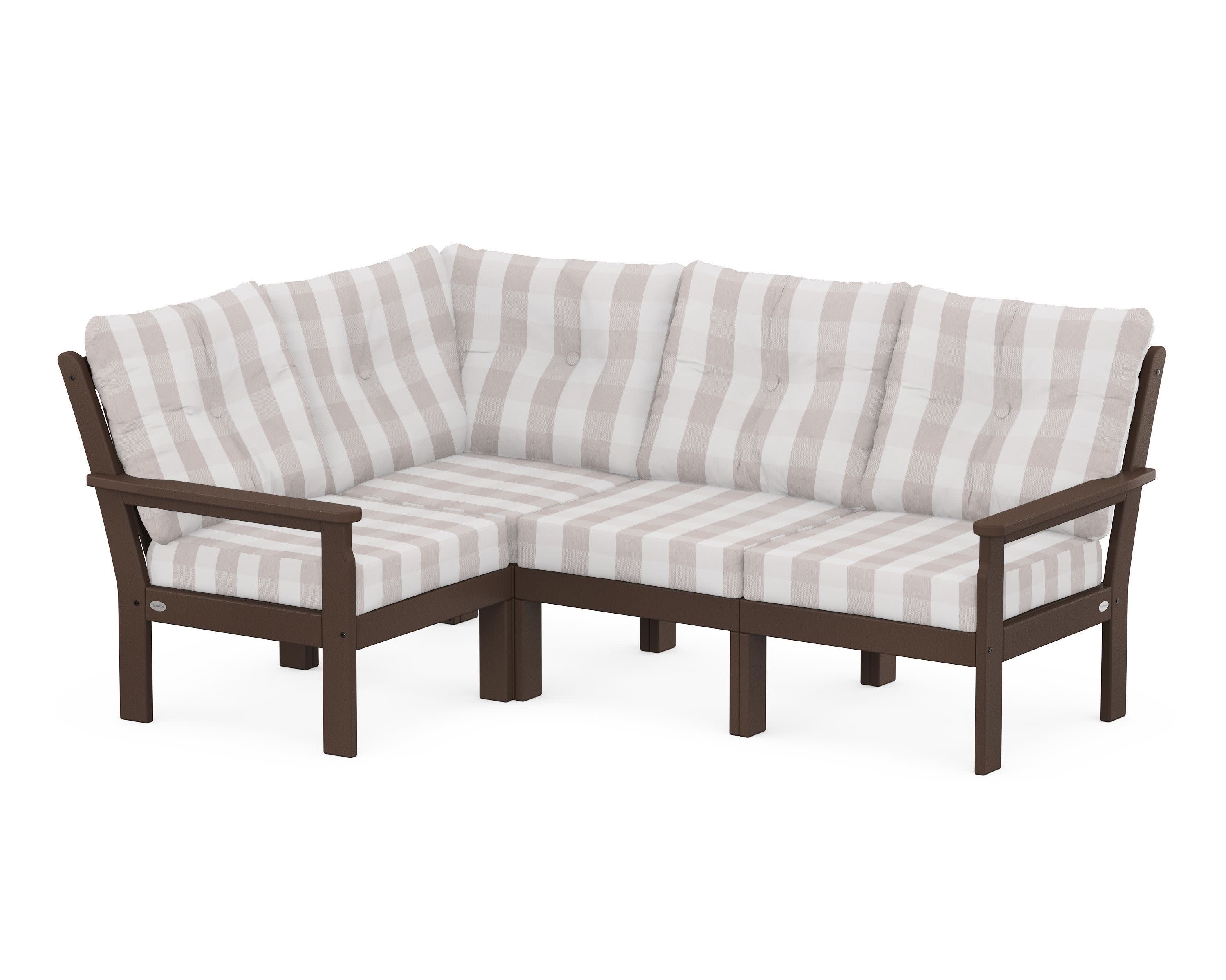 Vineyard 4-Piece Sectional in Mahogany / Buffalo Plaid Dune Burlap