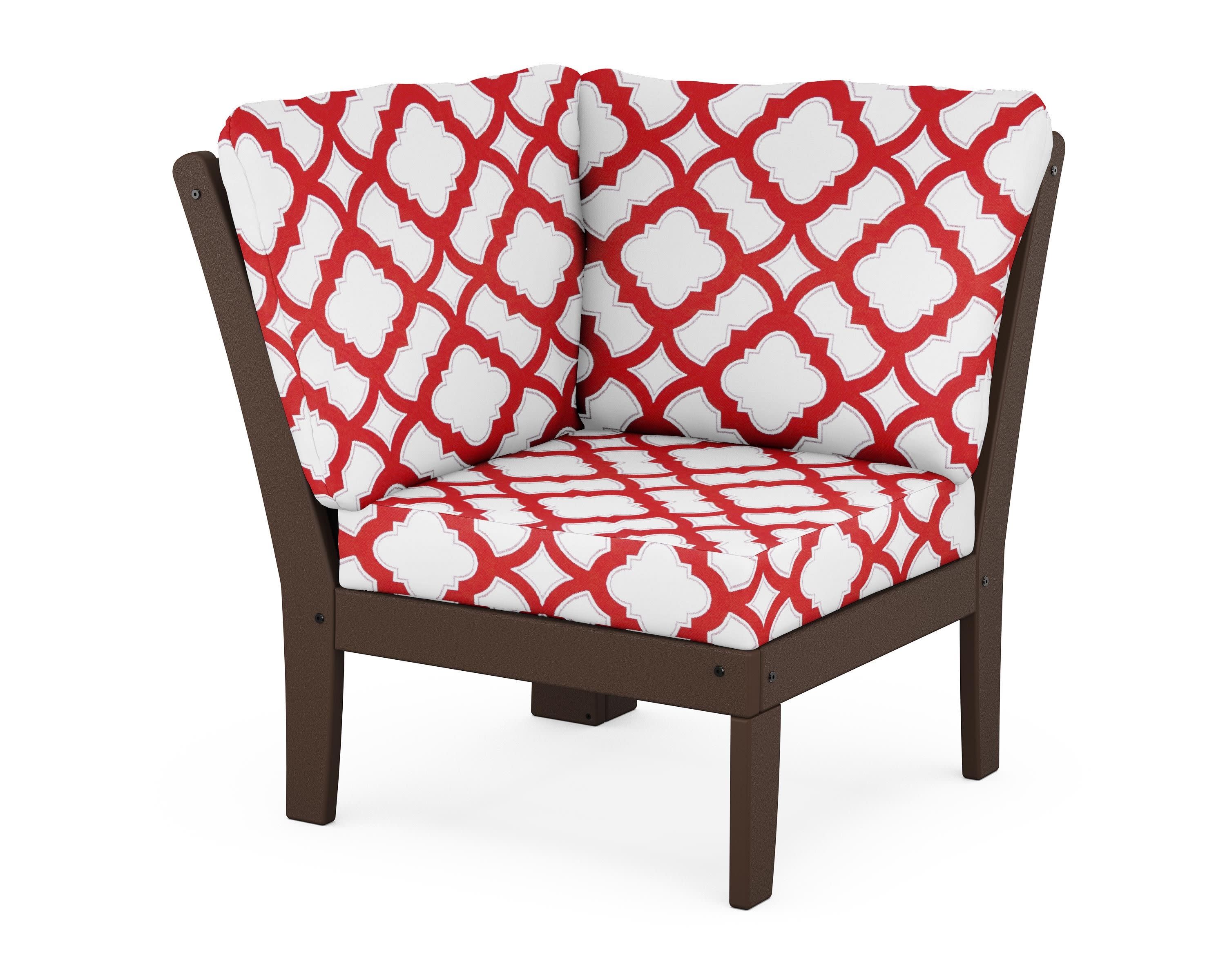 Braxton Modular Corner Chair in Mahogany / Trellis Crimson