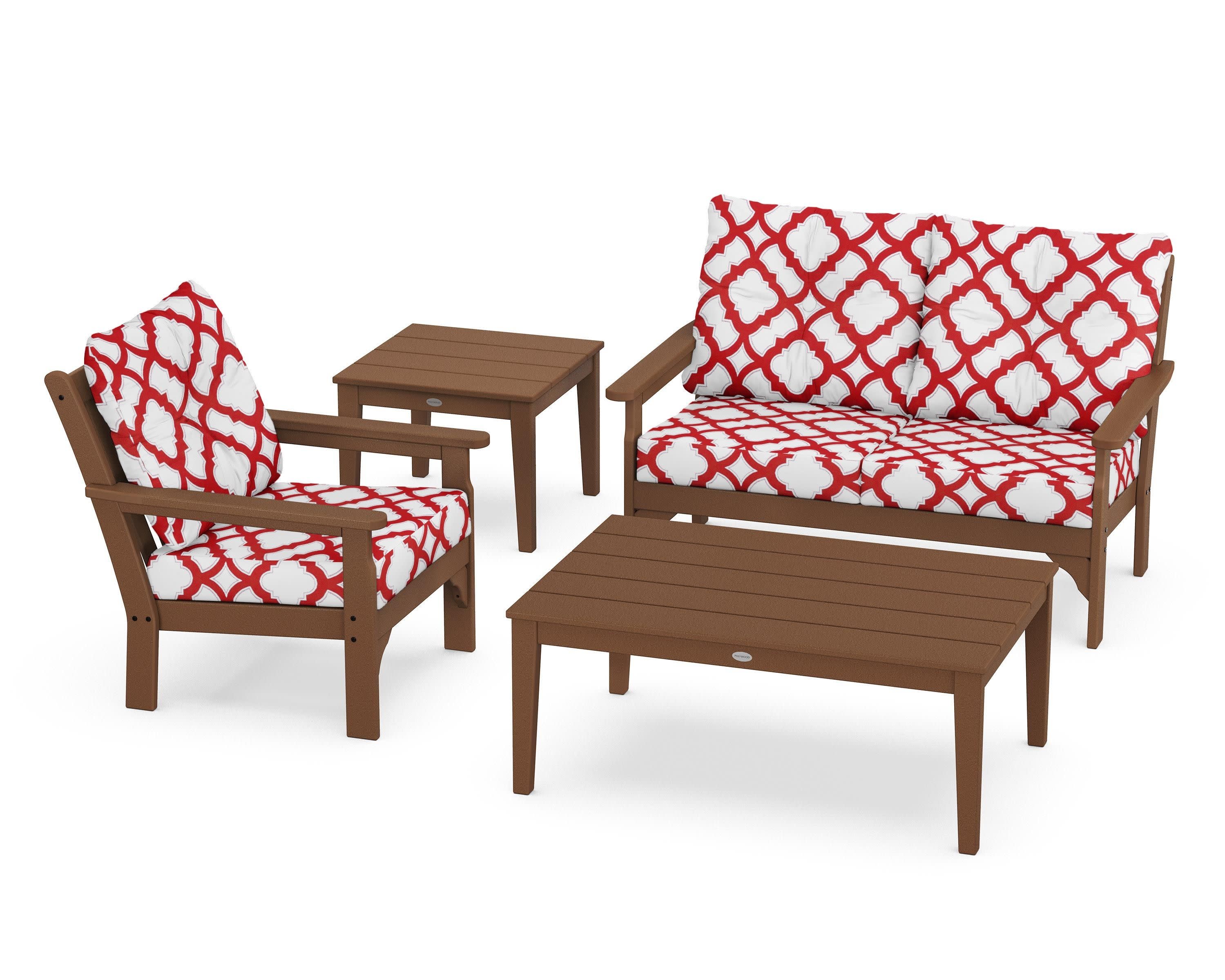 Vineyard 4-Piece Deep Seating Set in Teak / Trellis Crimson