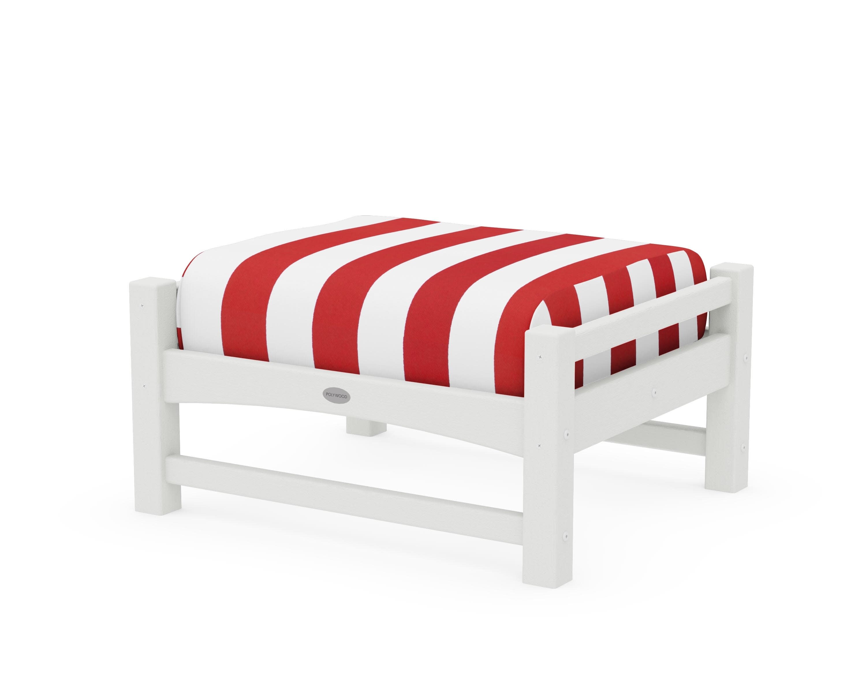 Club Ottoman in Vintage White / Cabana Stripe Crimson