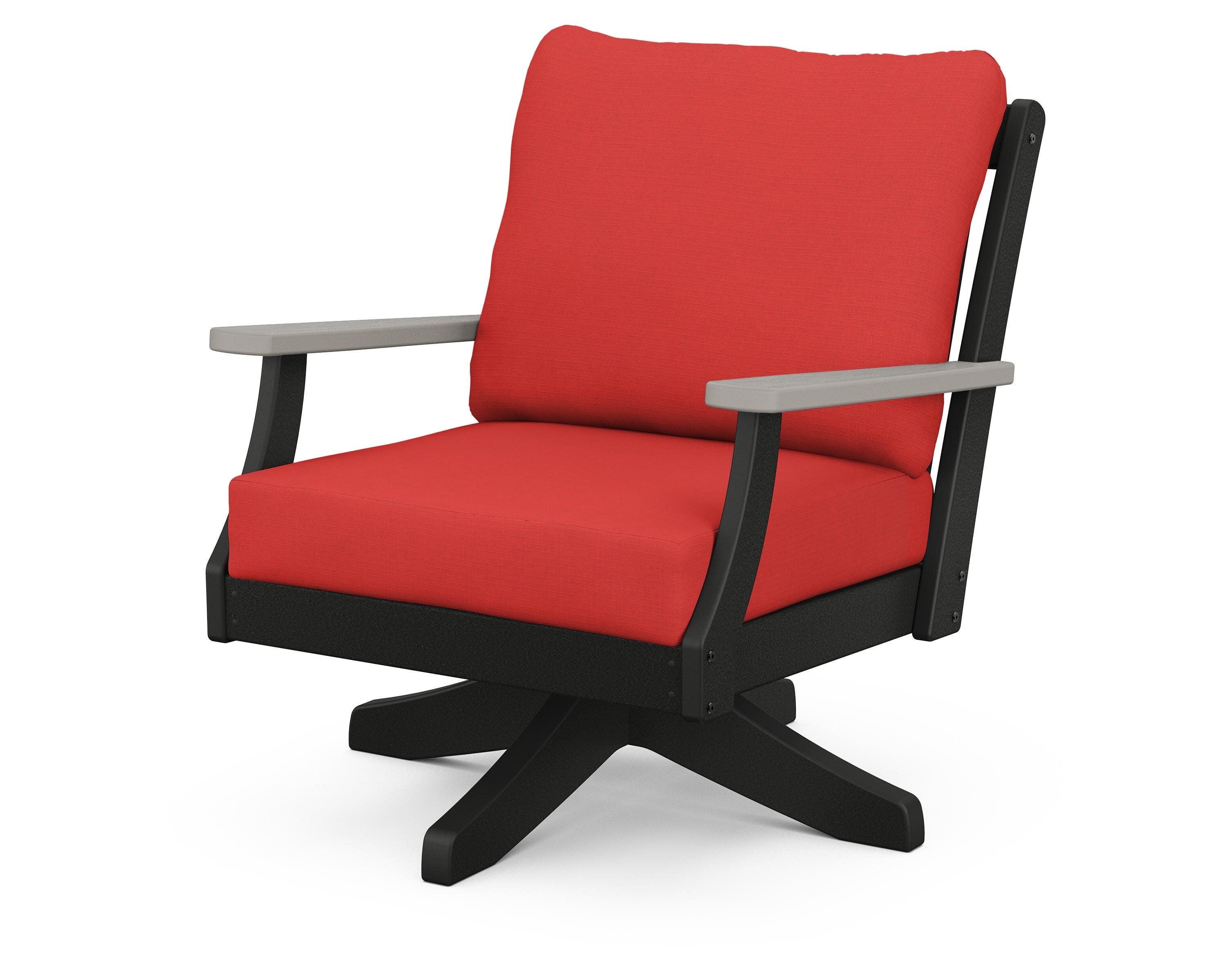 Braxton Deep Seating Swivel Chair in Black / Driftwood / Crimson Linen