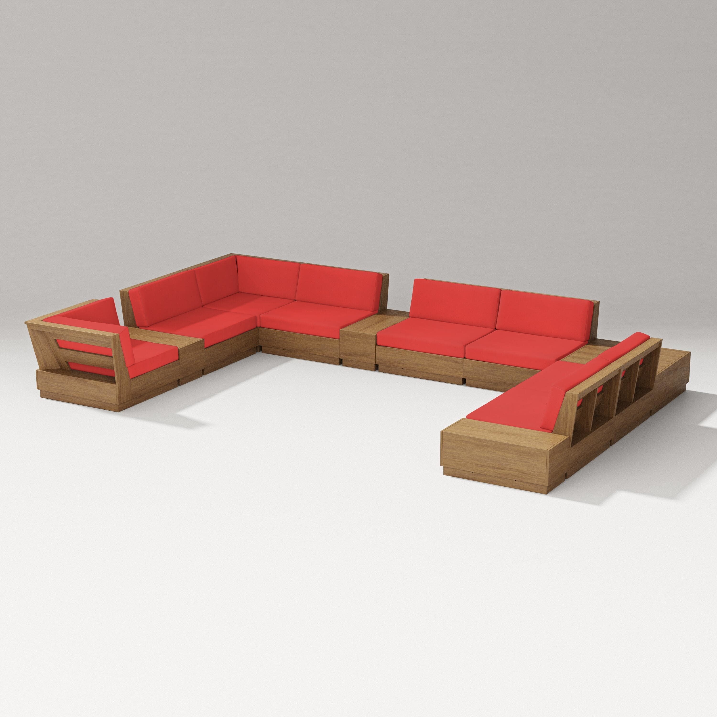 Elevate 12-Piece Conversation Sectional Set in Natural / Crimson Linen