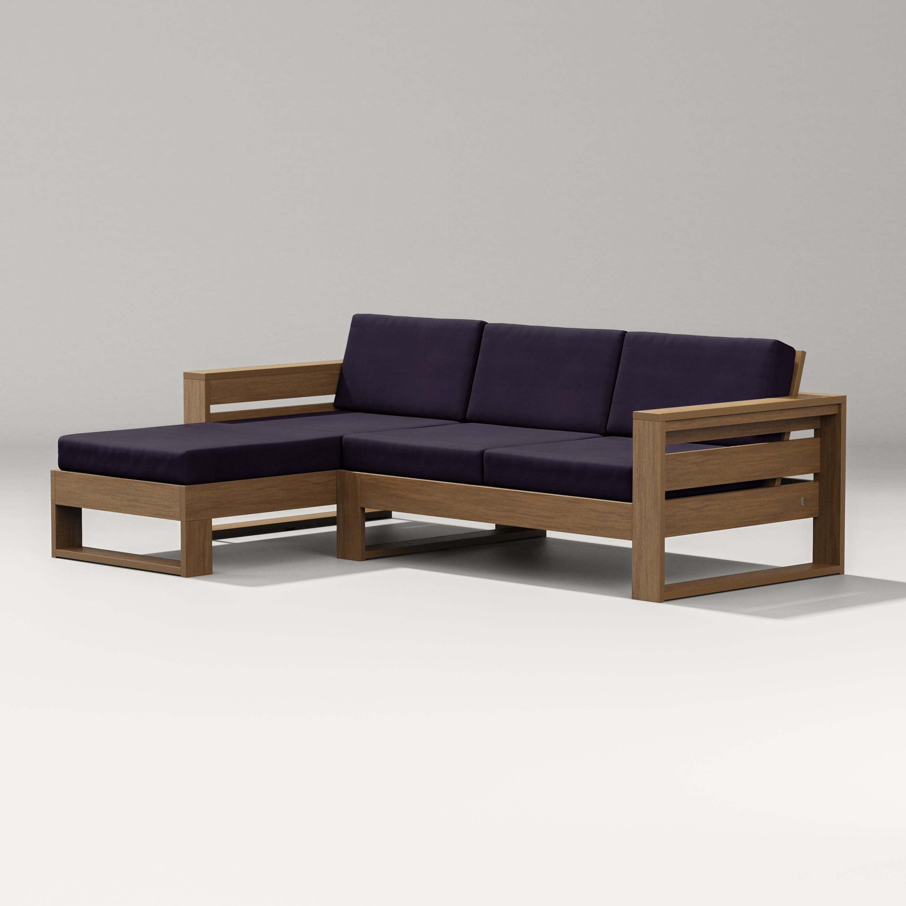 Latitude Left Chaise Sectional in Natural / Navy Linen