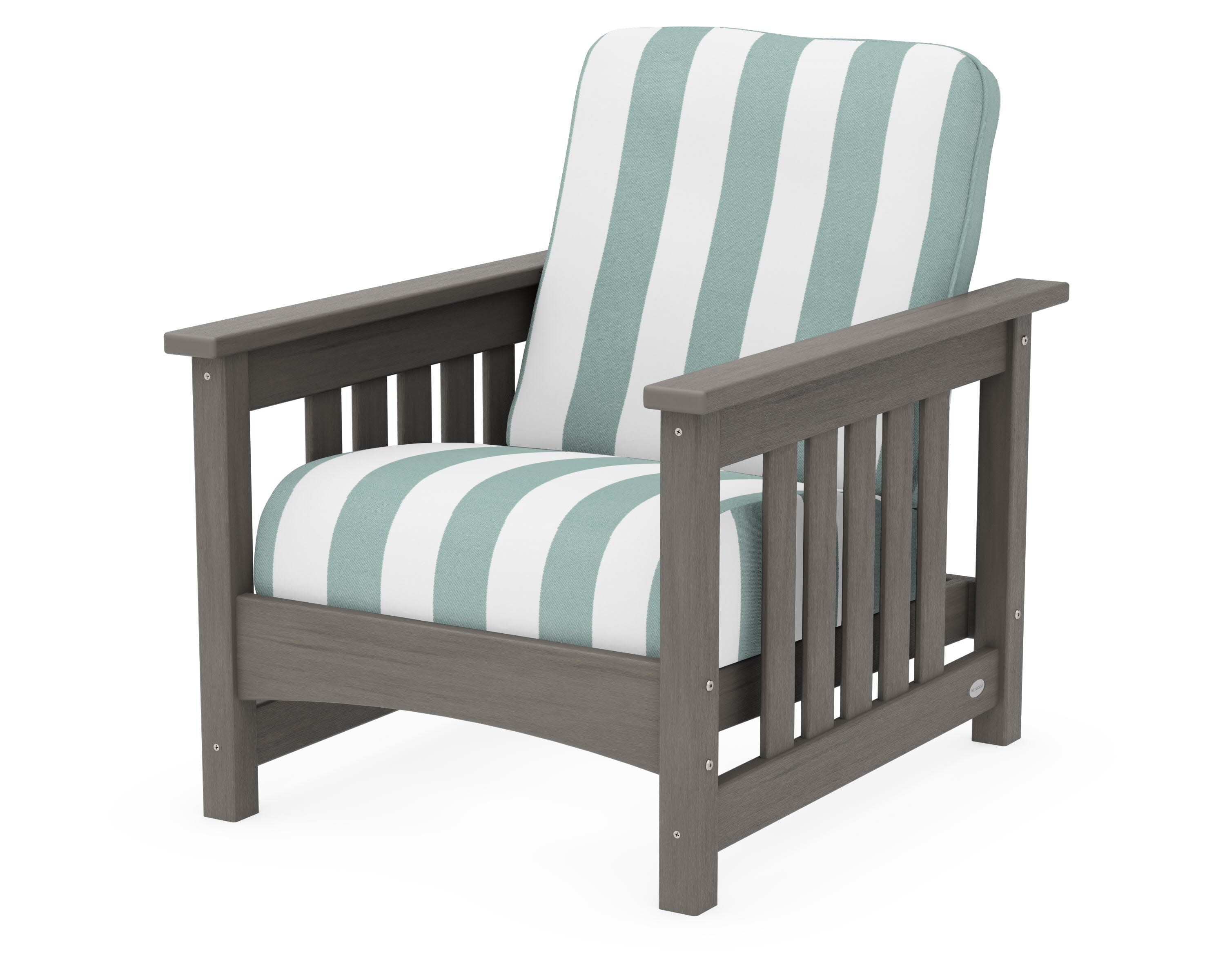 Club Mission Chair in Driftwood / Cabana Stripe Glacier Spa