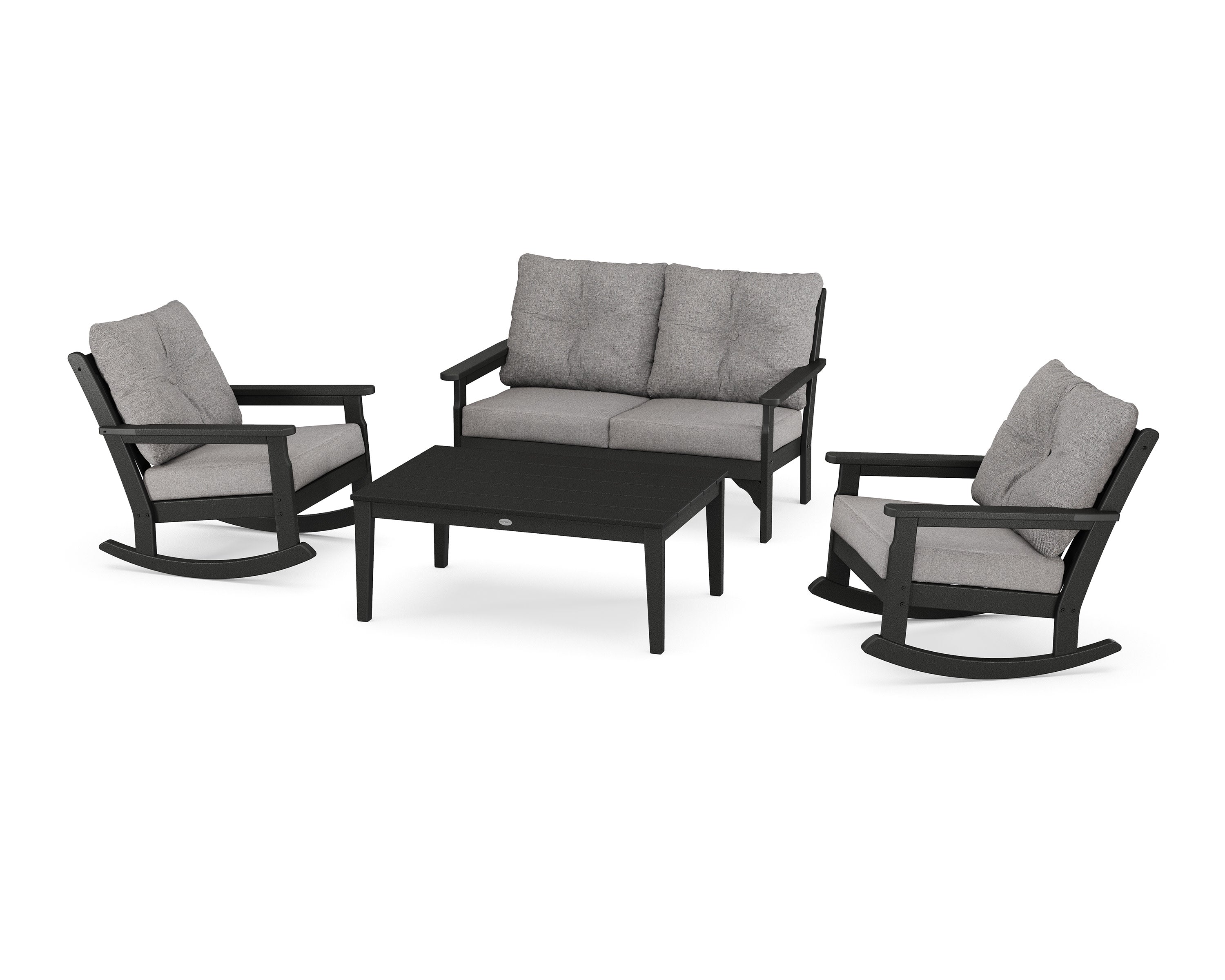 Vineyard 4-Piece Deep Seating Rocking Chair Set in Black / Grey Mist