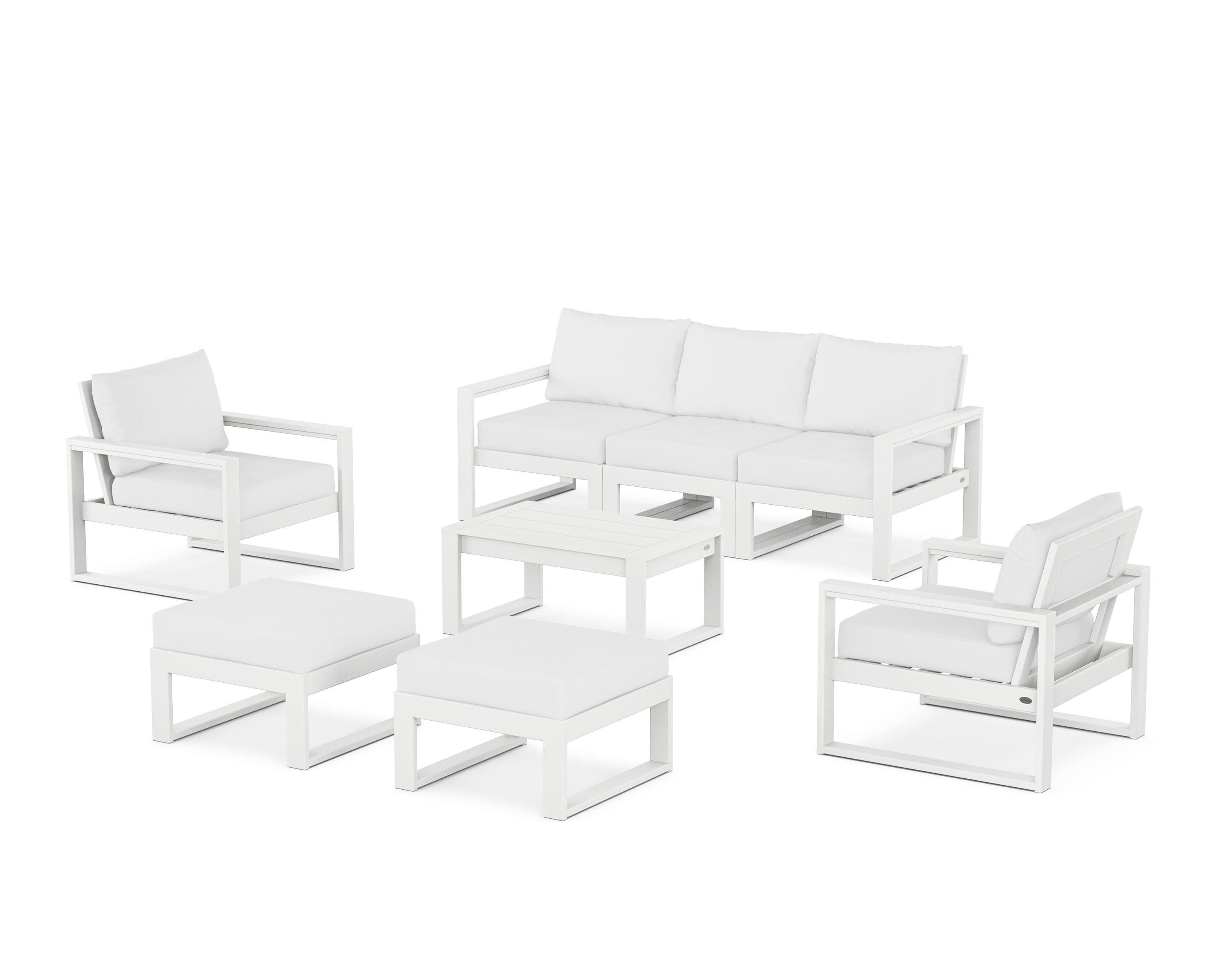 EDGE Sectional 8-Piece Lounge Sofa Set in White / Natural