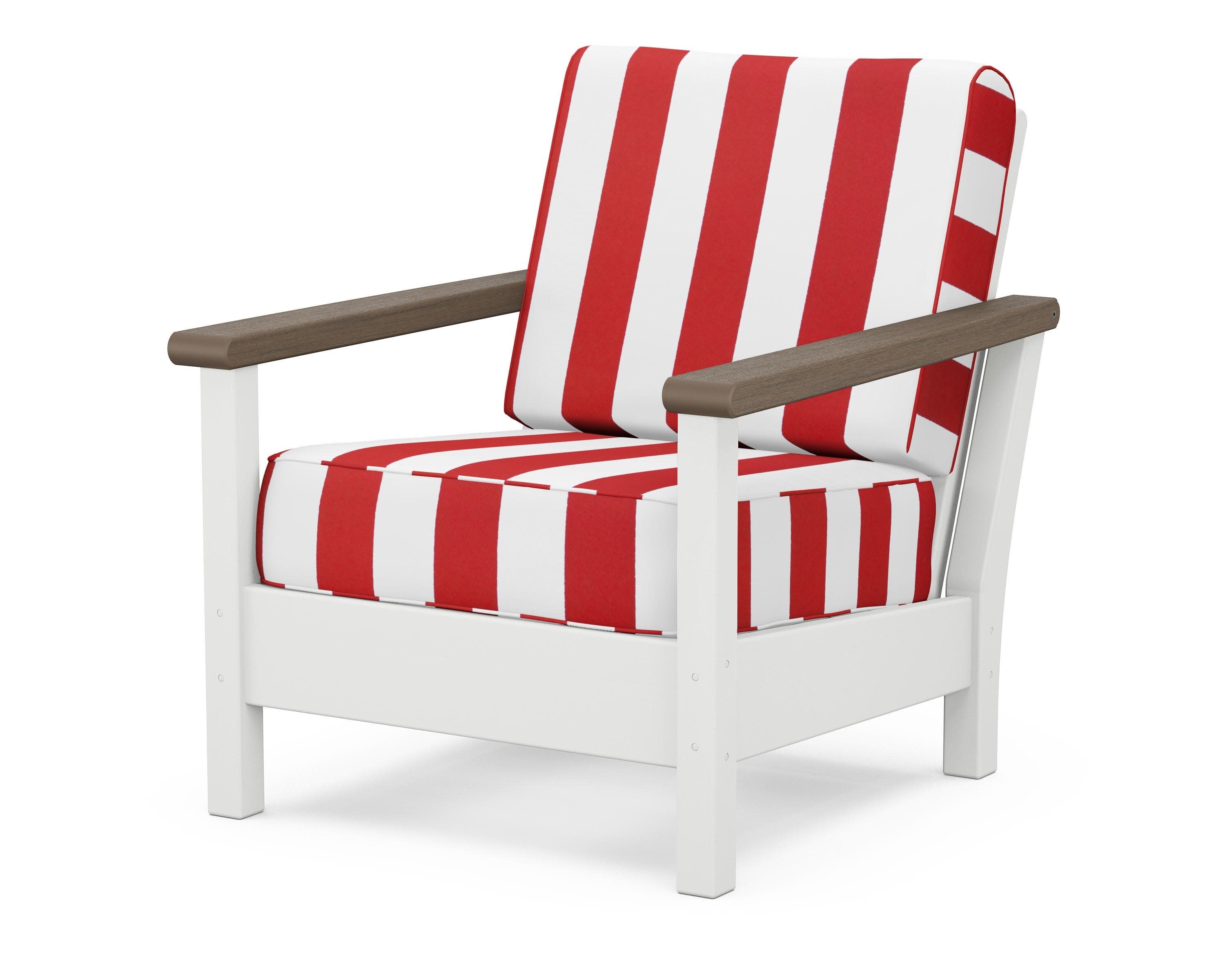 Harbour Deep Seating Chair in White / Kona / Cabana Stripe Crimson
