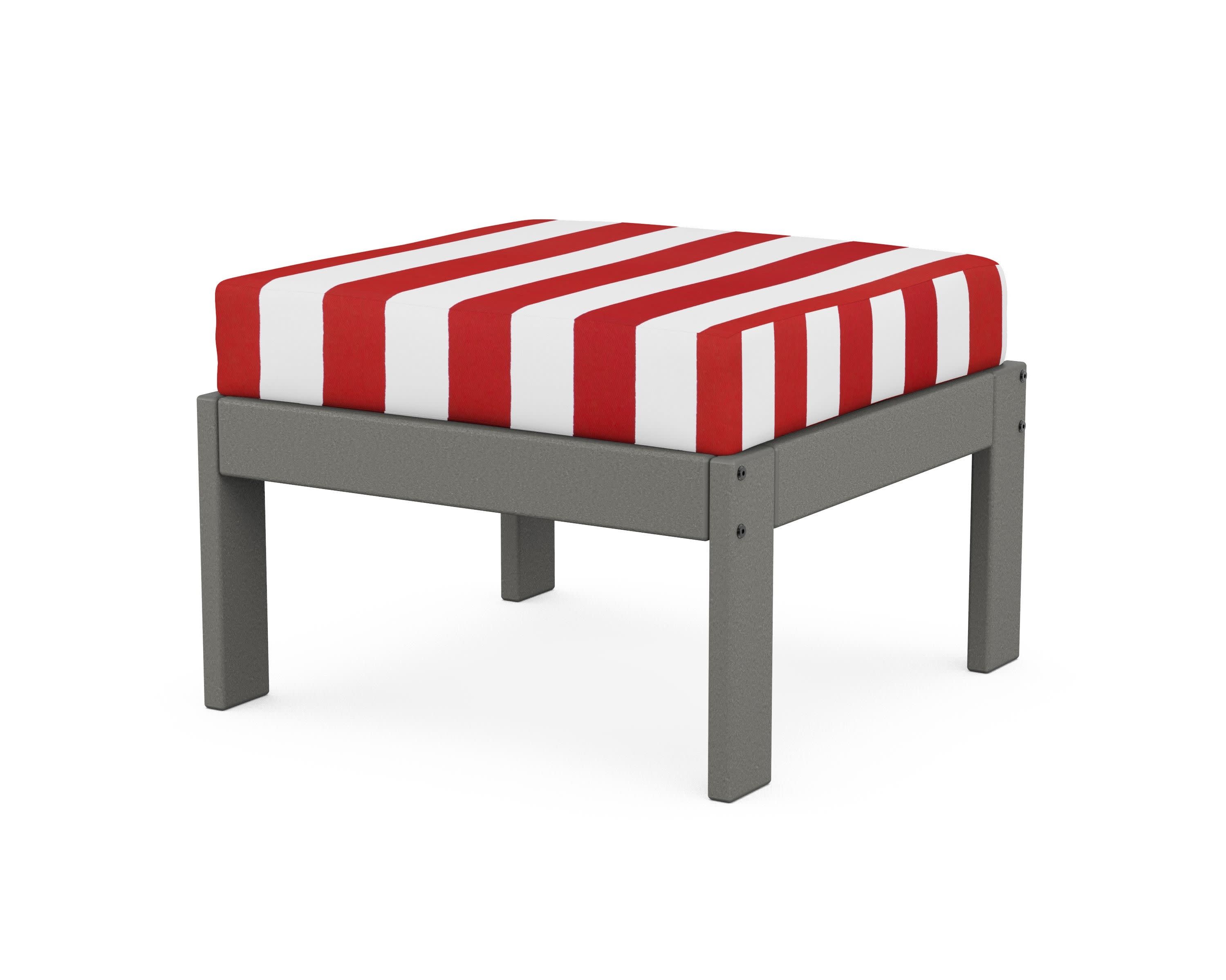 Vineyard Modular Ottoman in Slate Grey / Cabana Stripe Crimson