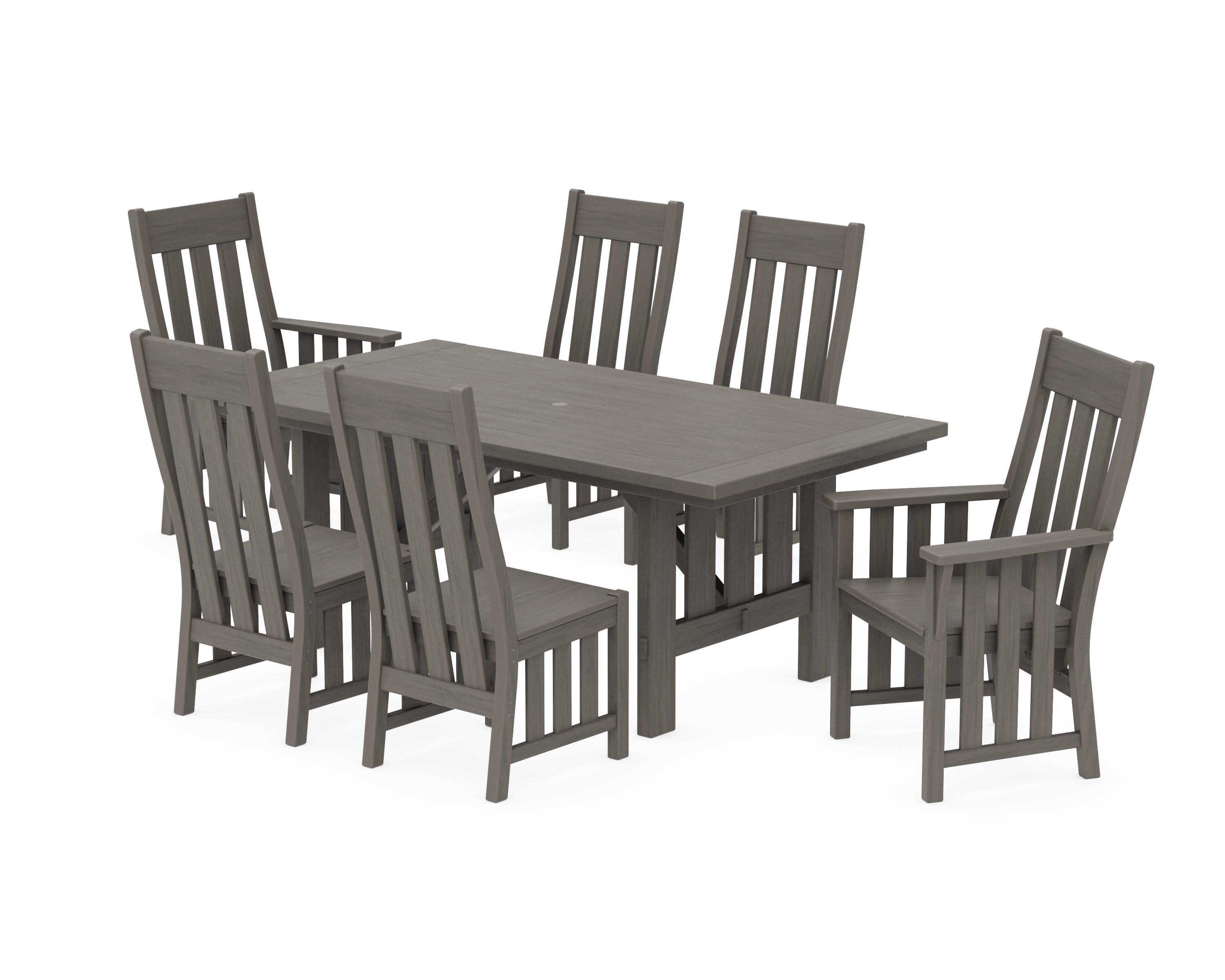 Acadia 7-Piece Farmhouse Dining Set with Trestle Legs in Driftwood