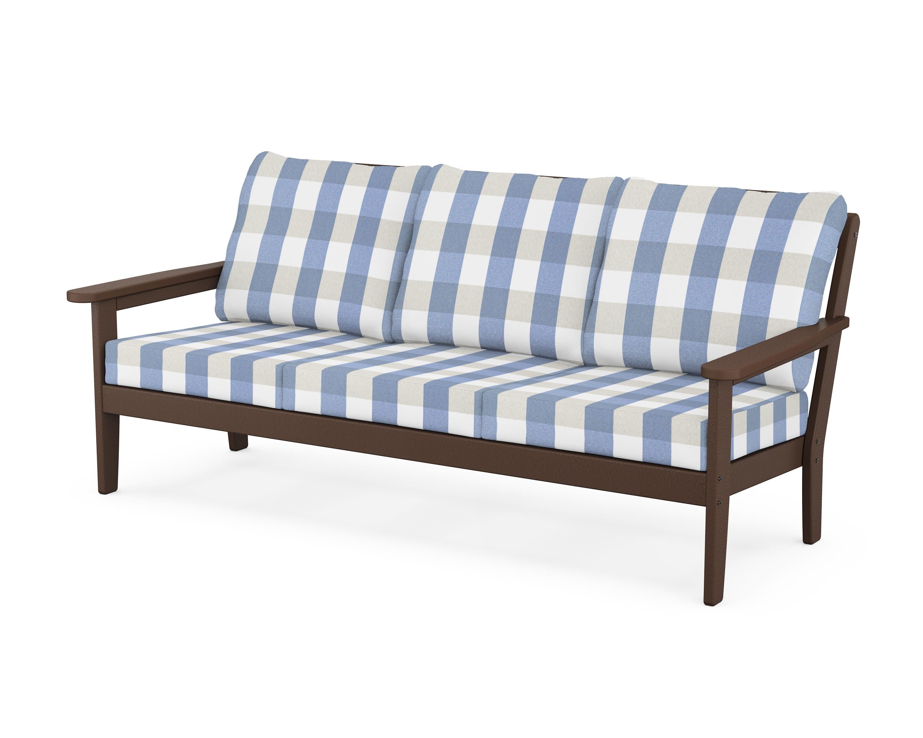 Cottage Deep Seating Sofa in Mahogany / Buffalo Plaid Sky Blue