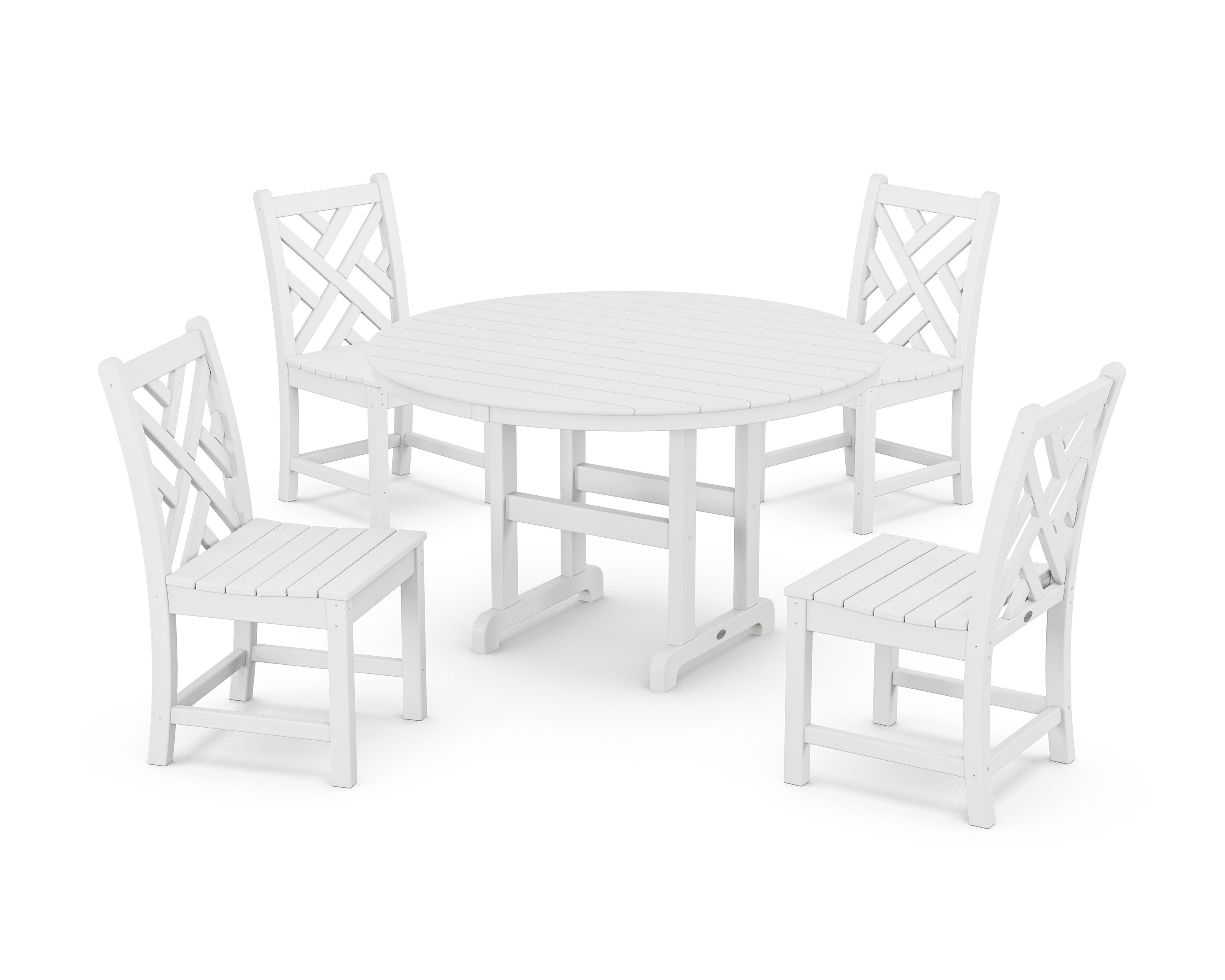 Chippendale 5-Piece Round Farmhouse Side Chair Dining Set in White