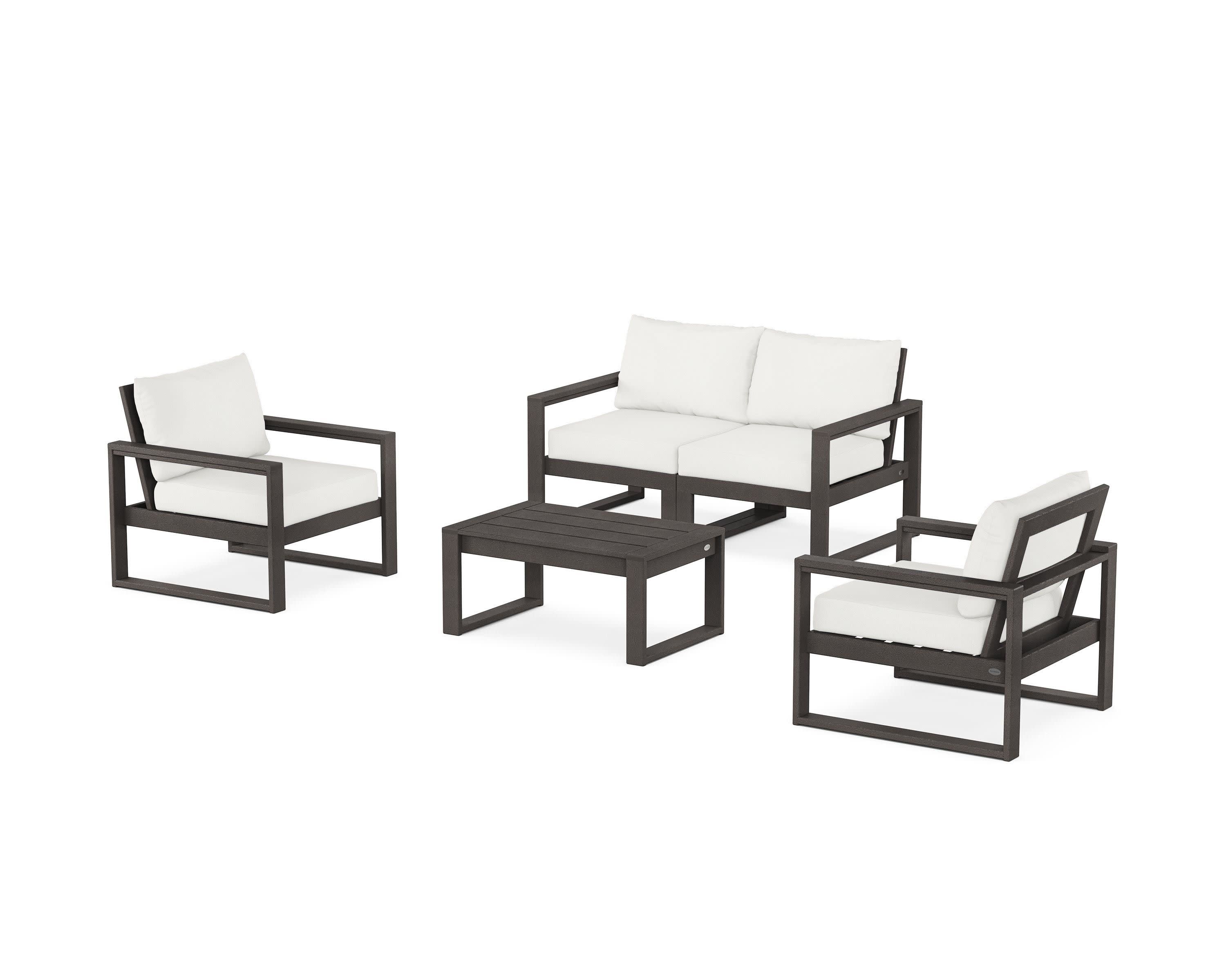 EDGE Sectional 4-Piece Deep Seating Set with Loveseat in Vintage Coffee / Natural Linen
