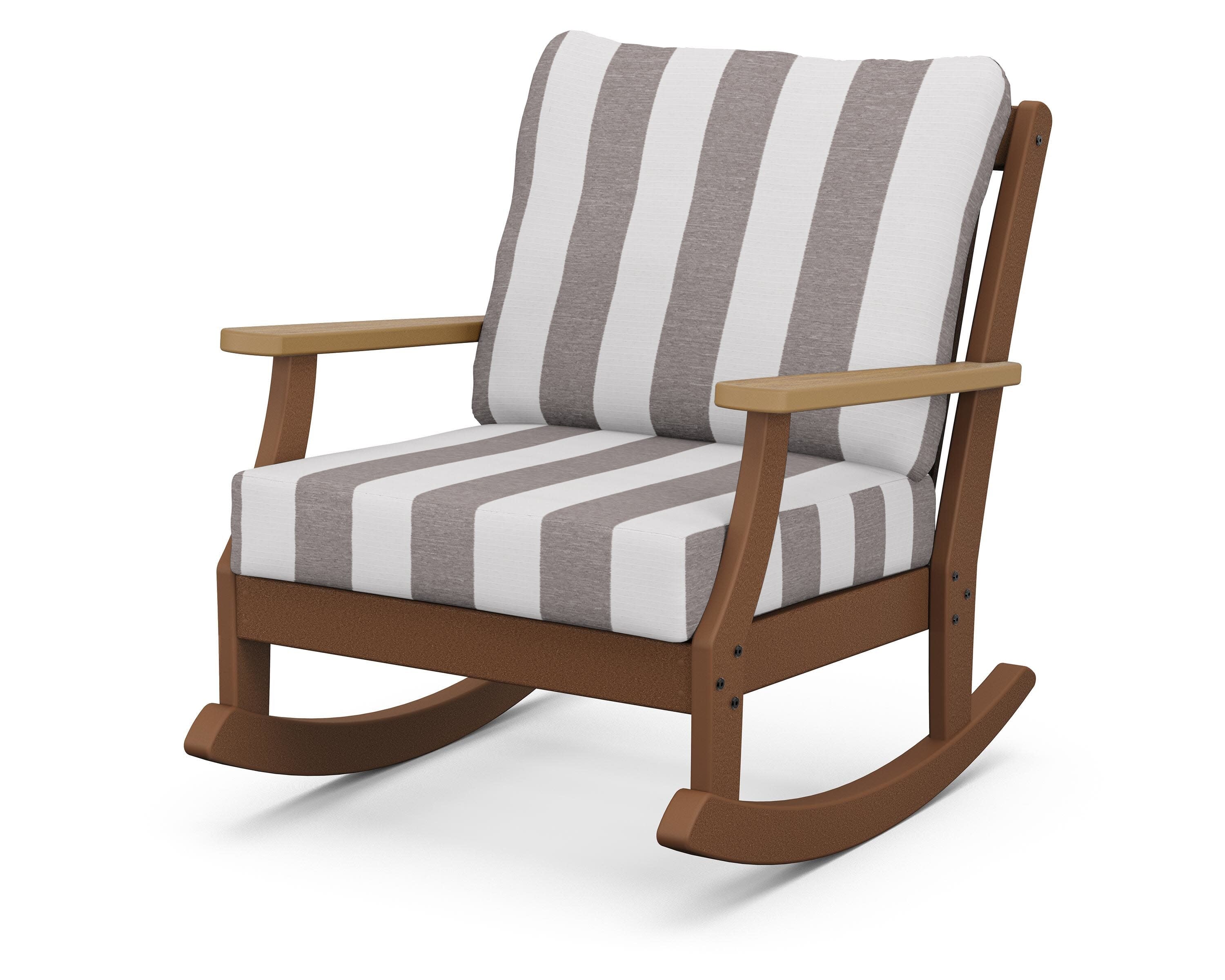 Braxton Deep Seating Rocking Chair in Teak / Natural / Cabana Stripe Grey Mist