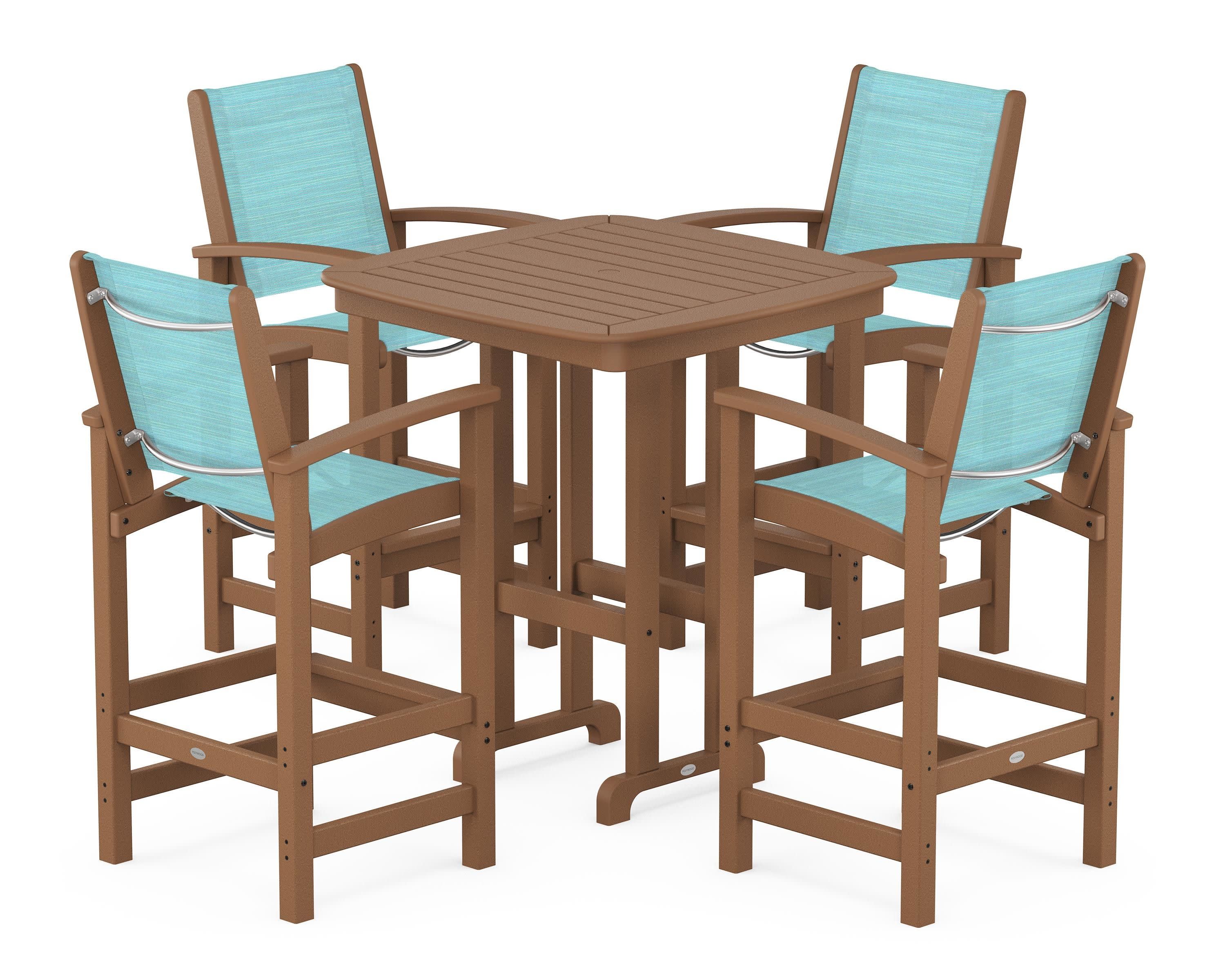 Coastal 5-Piece Bar Set in Teak / Dupioni Aquamarine Sling