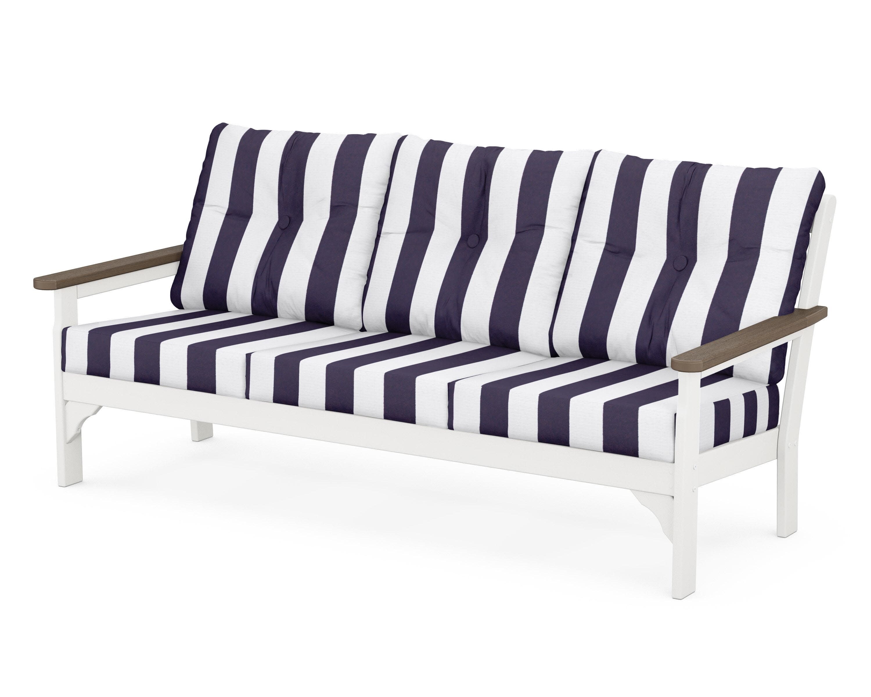 Vineyard Deep Seating Sofa in White / Kona / Cabana Stripe Navy