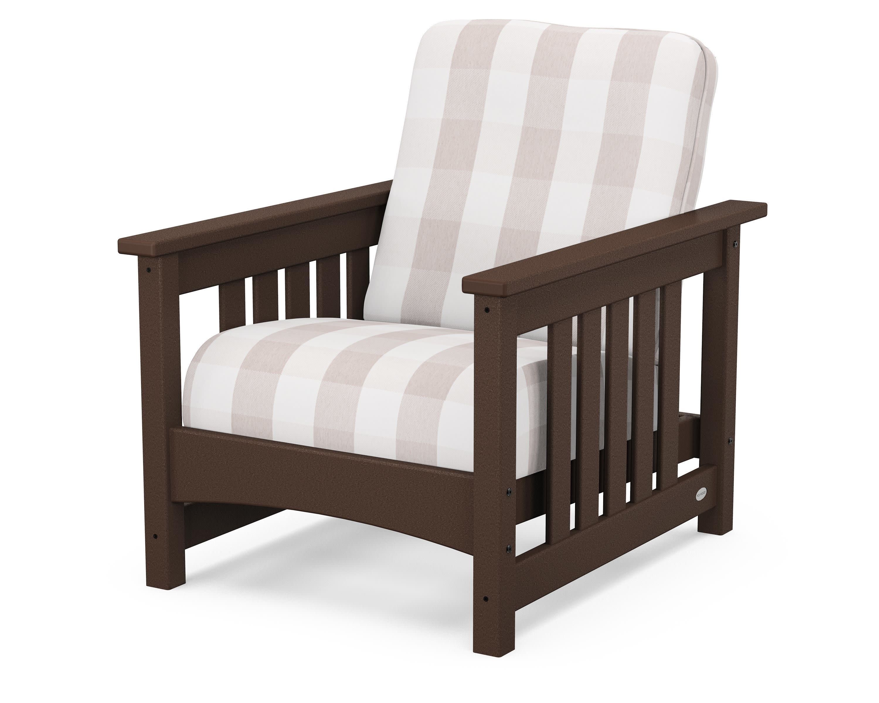 Club Mission Chair in Mahogany / Buffalo Plaid Dune Burlap
