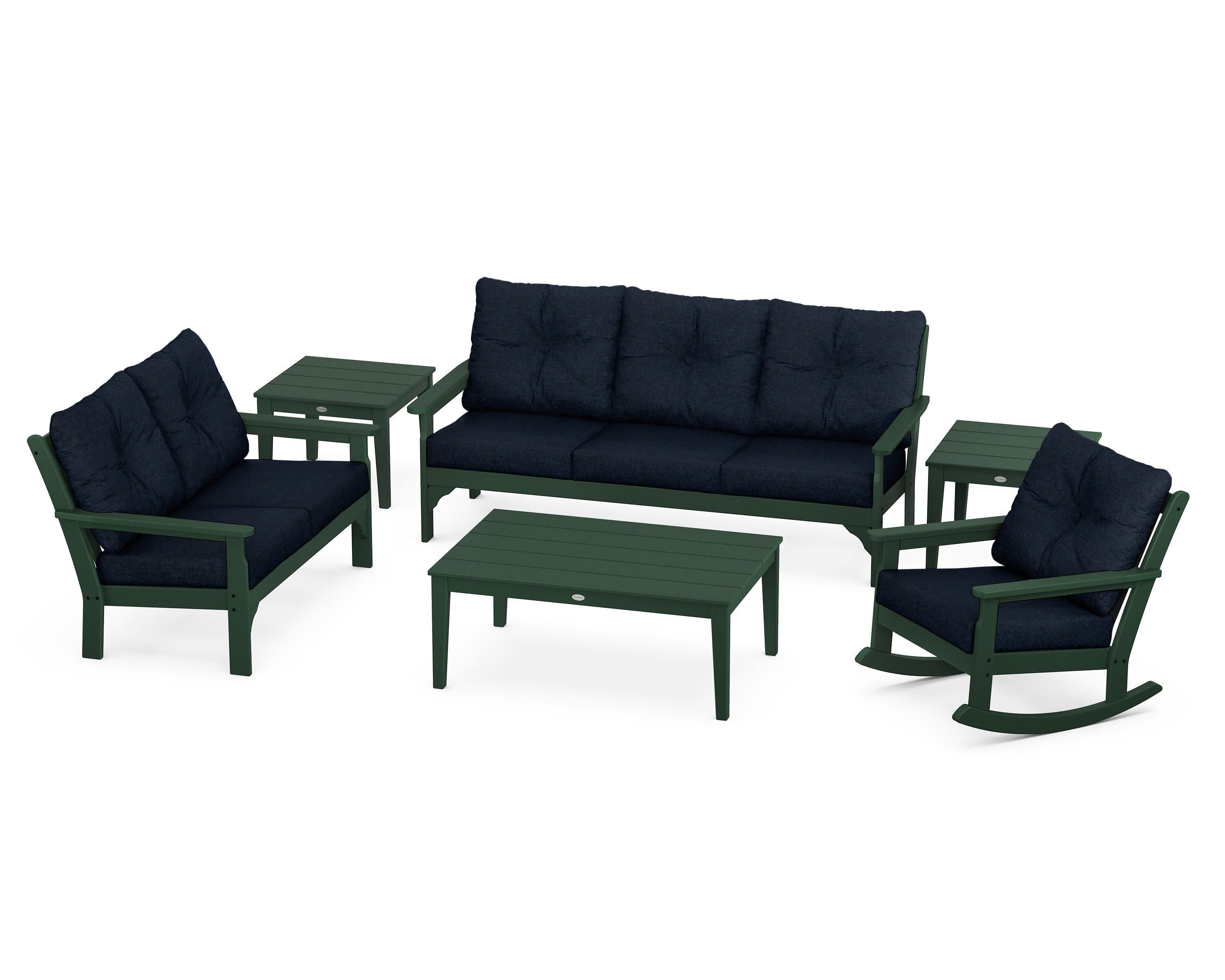 Vineyard 6-Piece Deep Seating Set in Green / Marine Indigo
