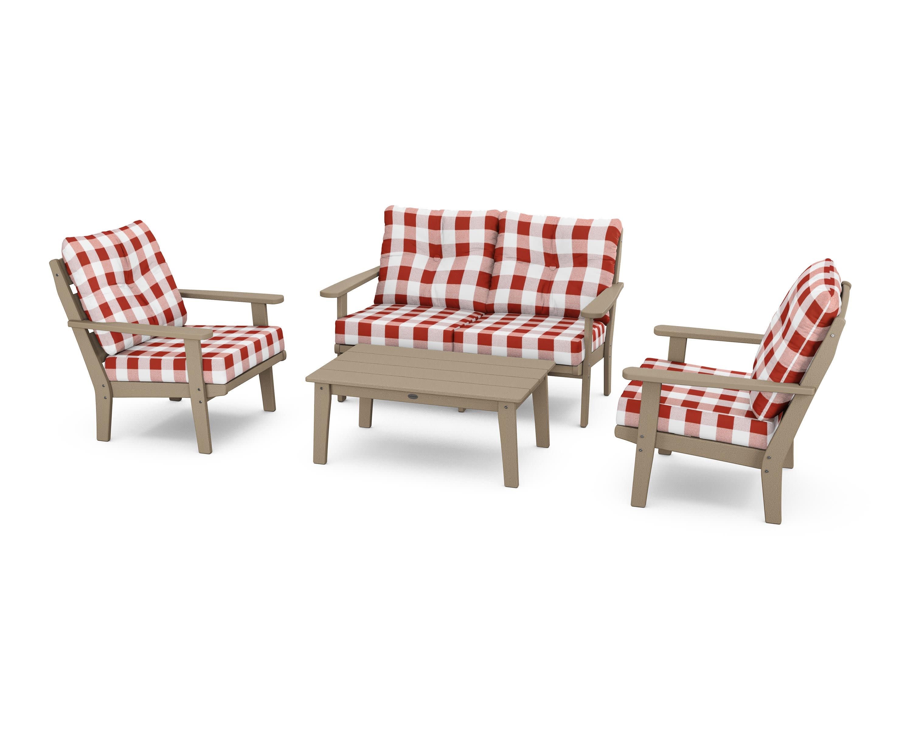 Lakeside 4-Piece Deep Seating Set in Vintage Sahara / Buffalo Plaid Crimson