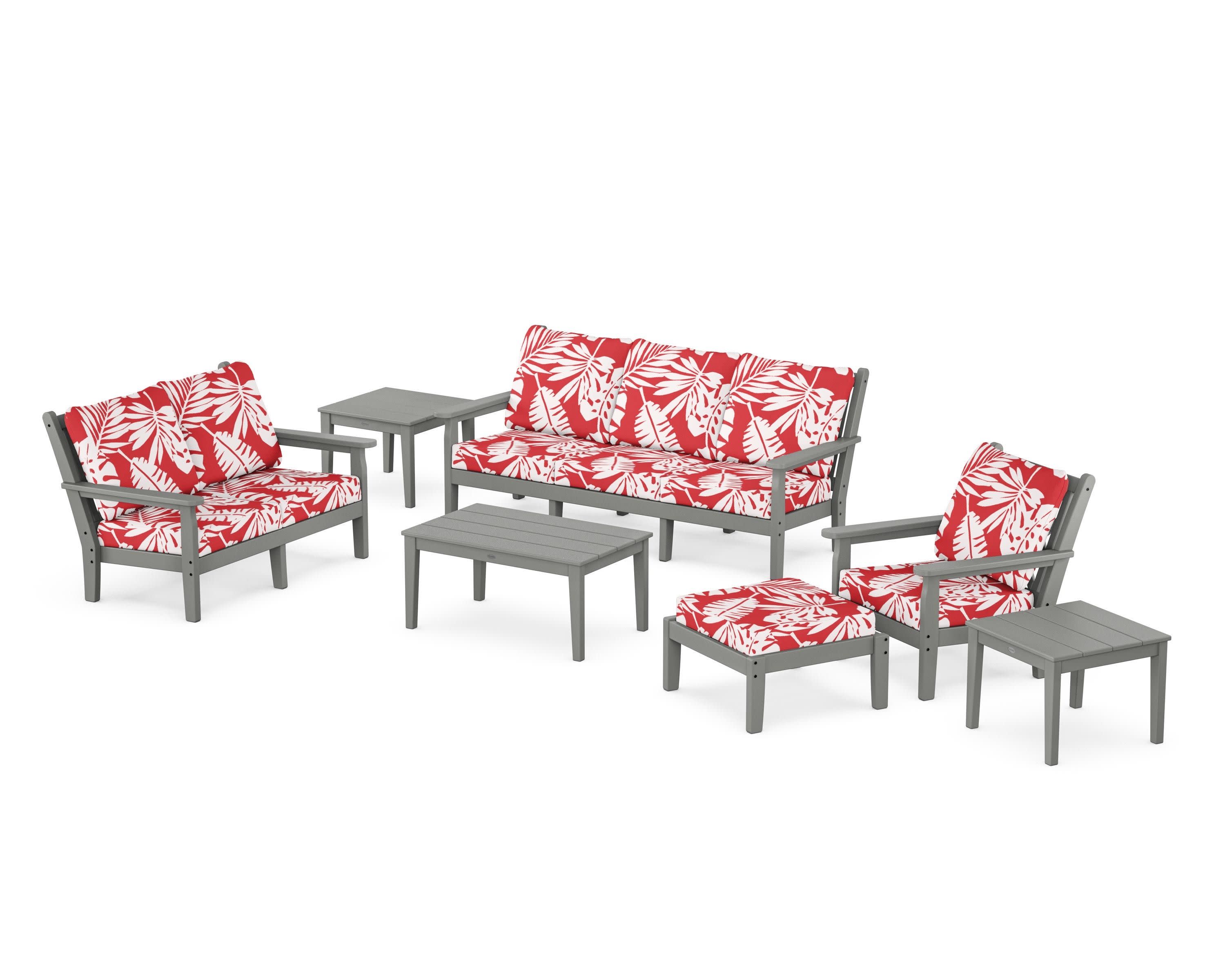 Chippendale 7-Piece Deep Seating Set in Slate Grey / Leaf Crimson