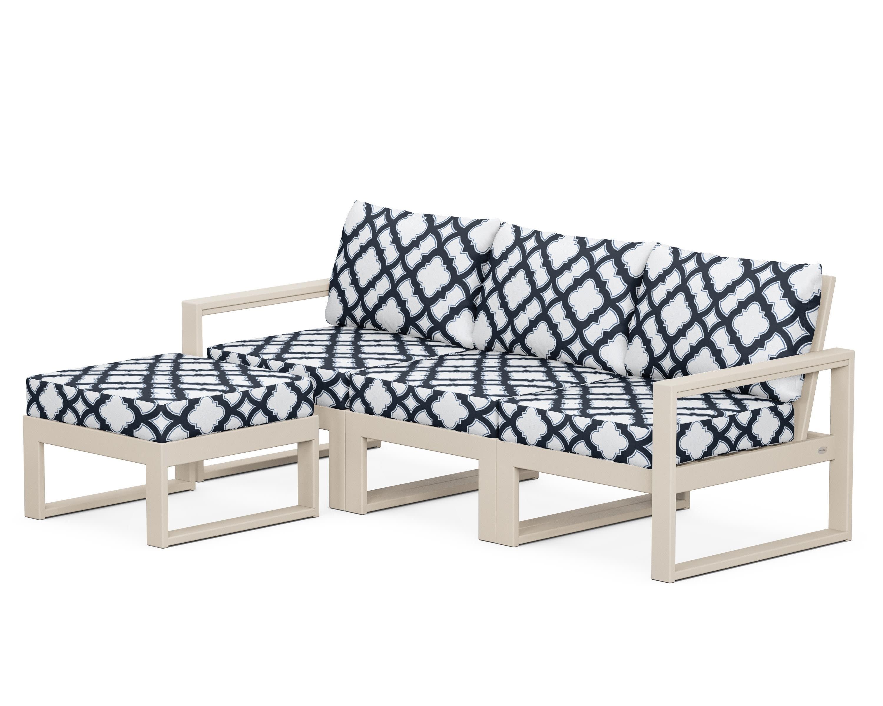 EDGE 4-Piece Modular Deep Seating Set with Ottoman in Sand / Trellis Marine Indigo