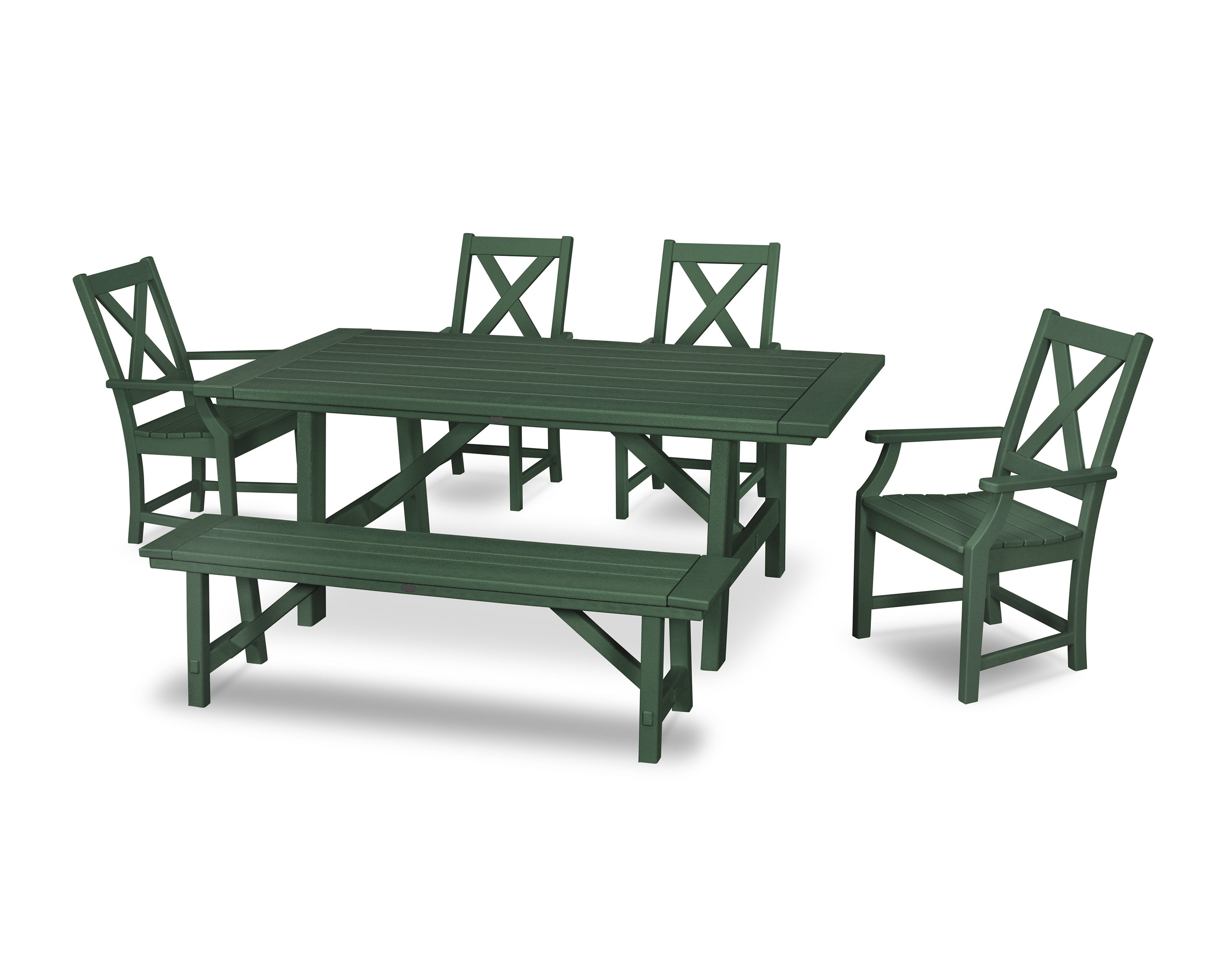 Braxton 6-Piece Rustic Farmhouse Arm Chair Dining Set with Bench in Green