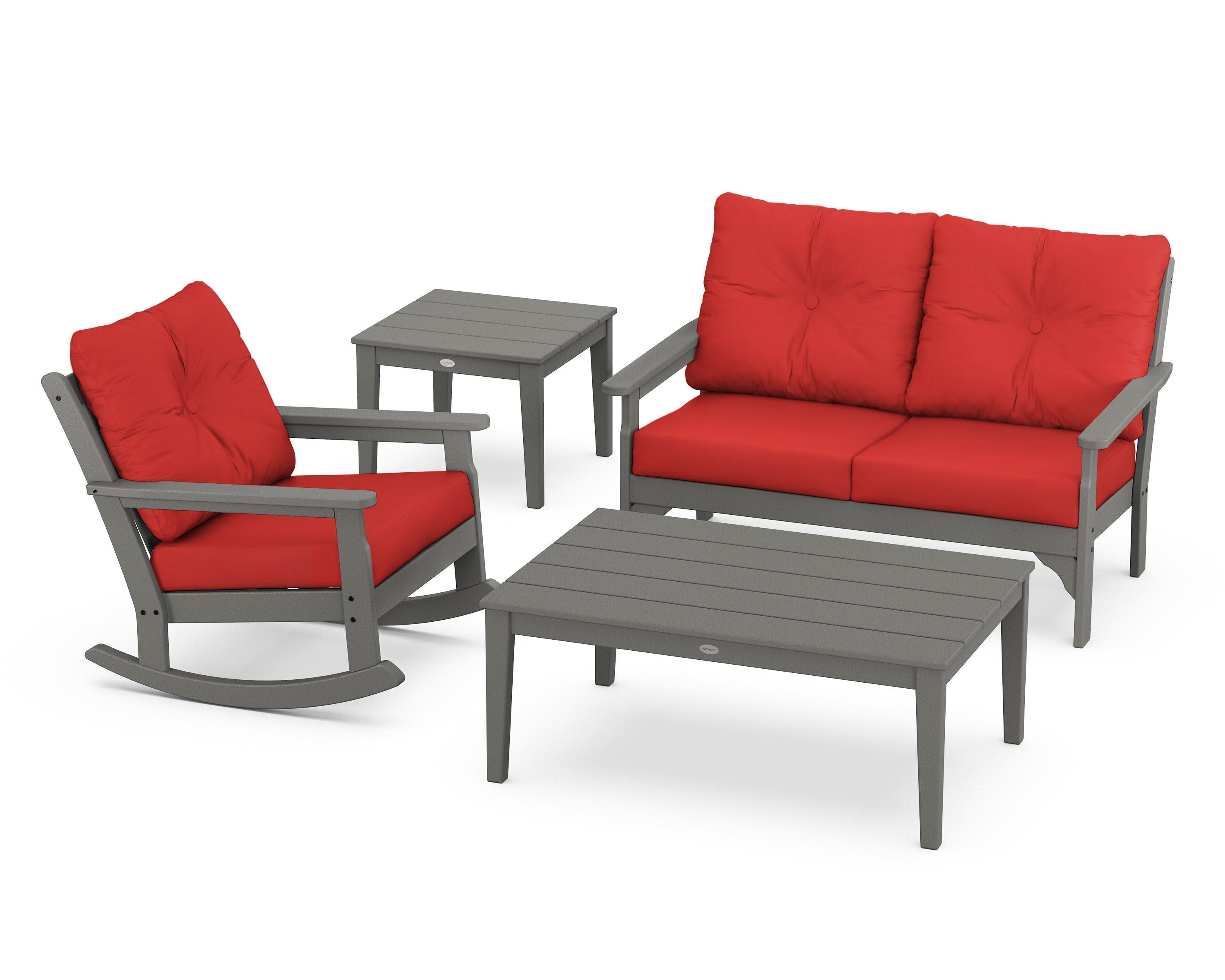Vineyard 4-Piece Deep Seating Rocker Set in Slate Grey / Crimson Linen