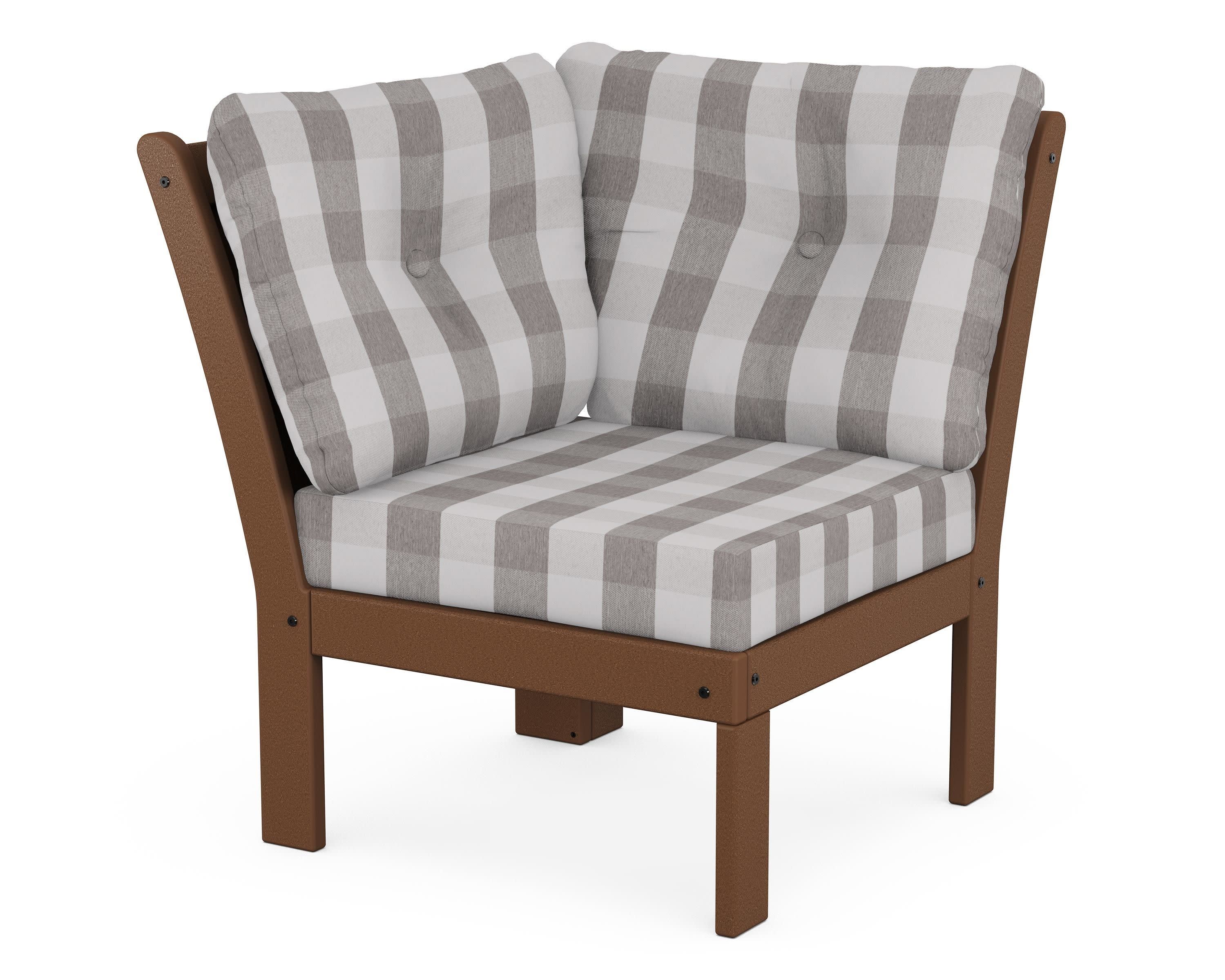 Vineyard Modular Corner Chair in Teak / Buffalo Plaid Grey Mist
